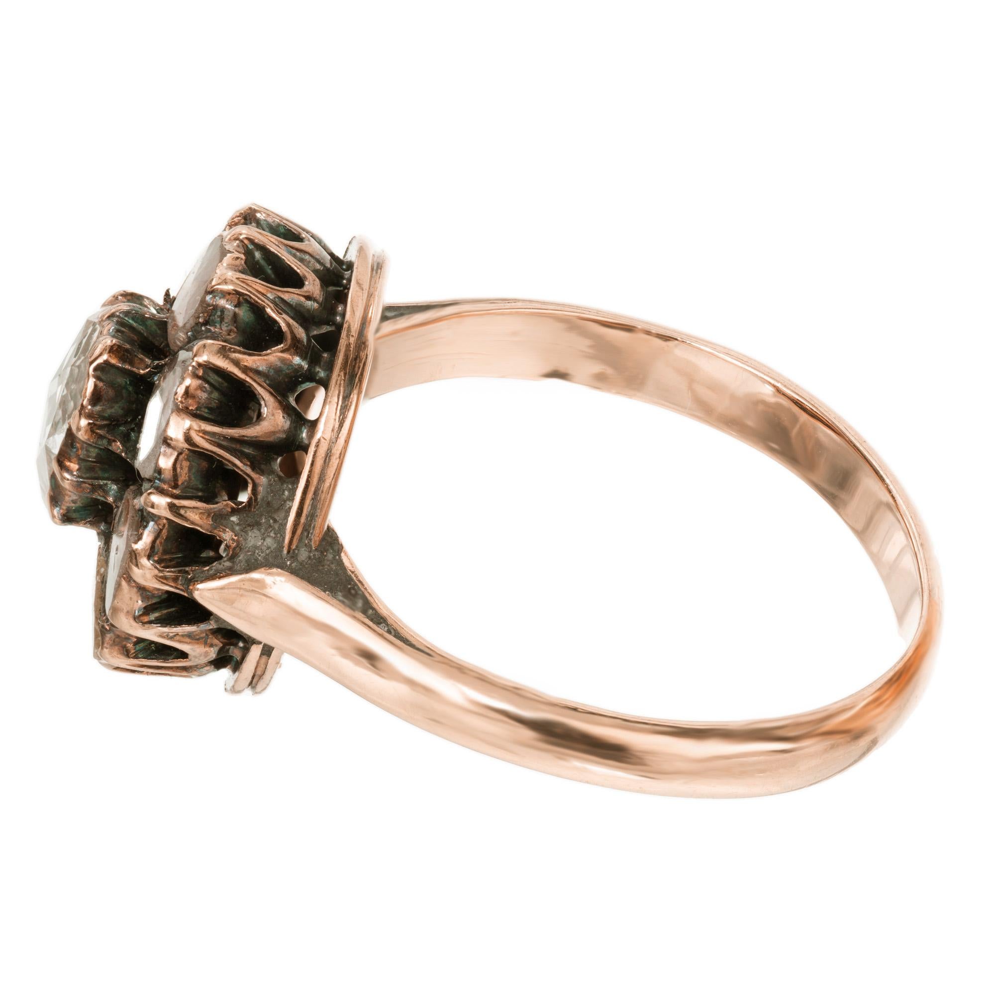 .48 Carat Rose Cut Light Brown Diamond Halo Gold Antique Engagement Ring Bon état - En vente à Stamford, CT