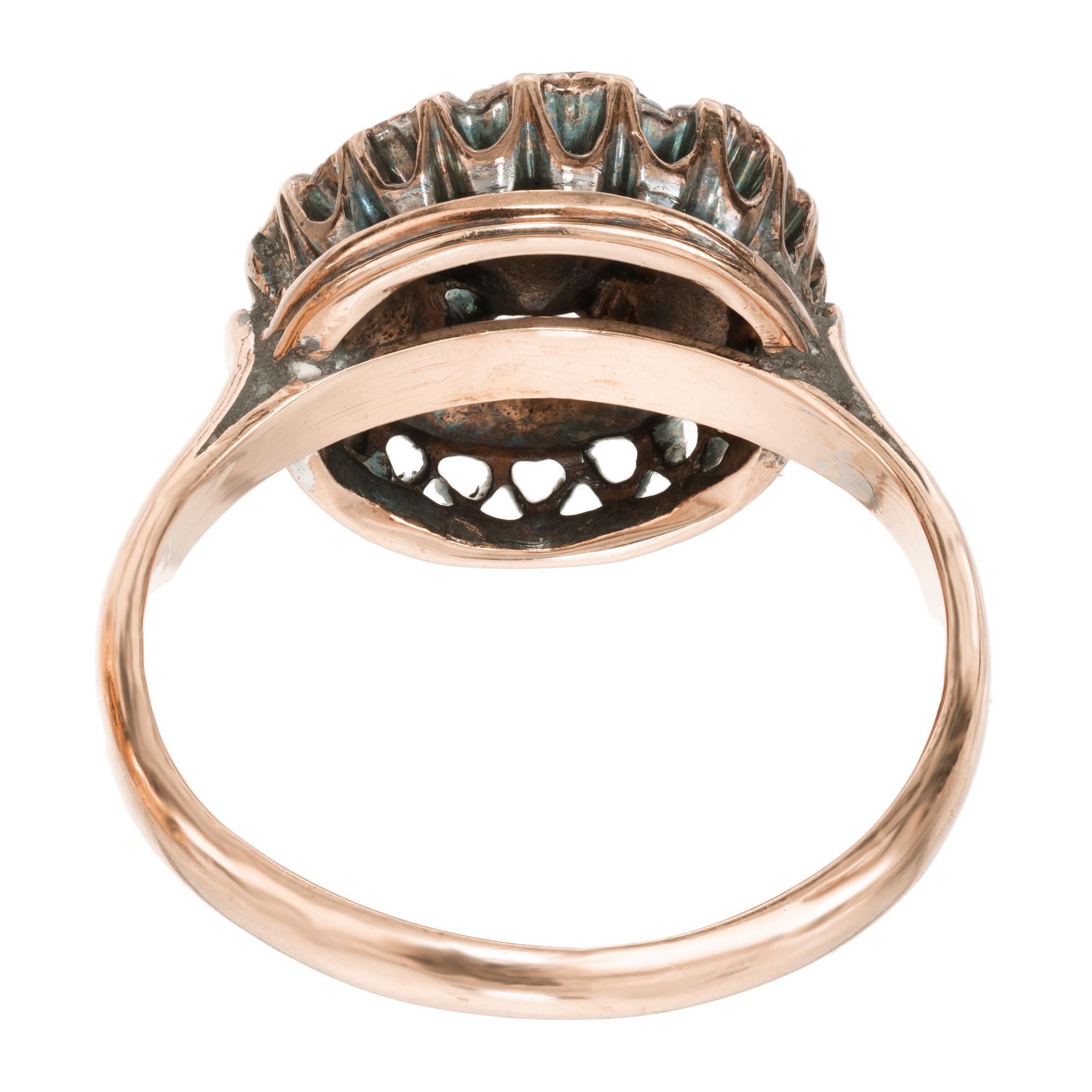 .48 Carat Rose Cut Light Brown Diamond Halo Gold Antique Engagement Ring Pour femmes en vente