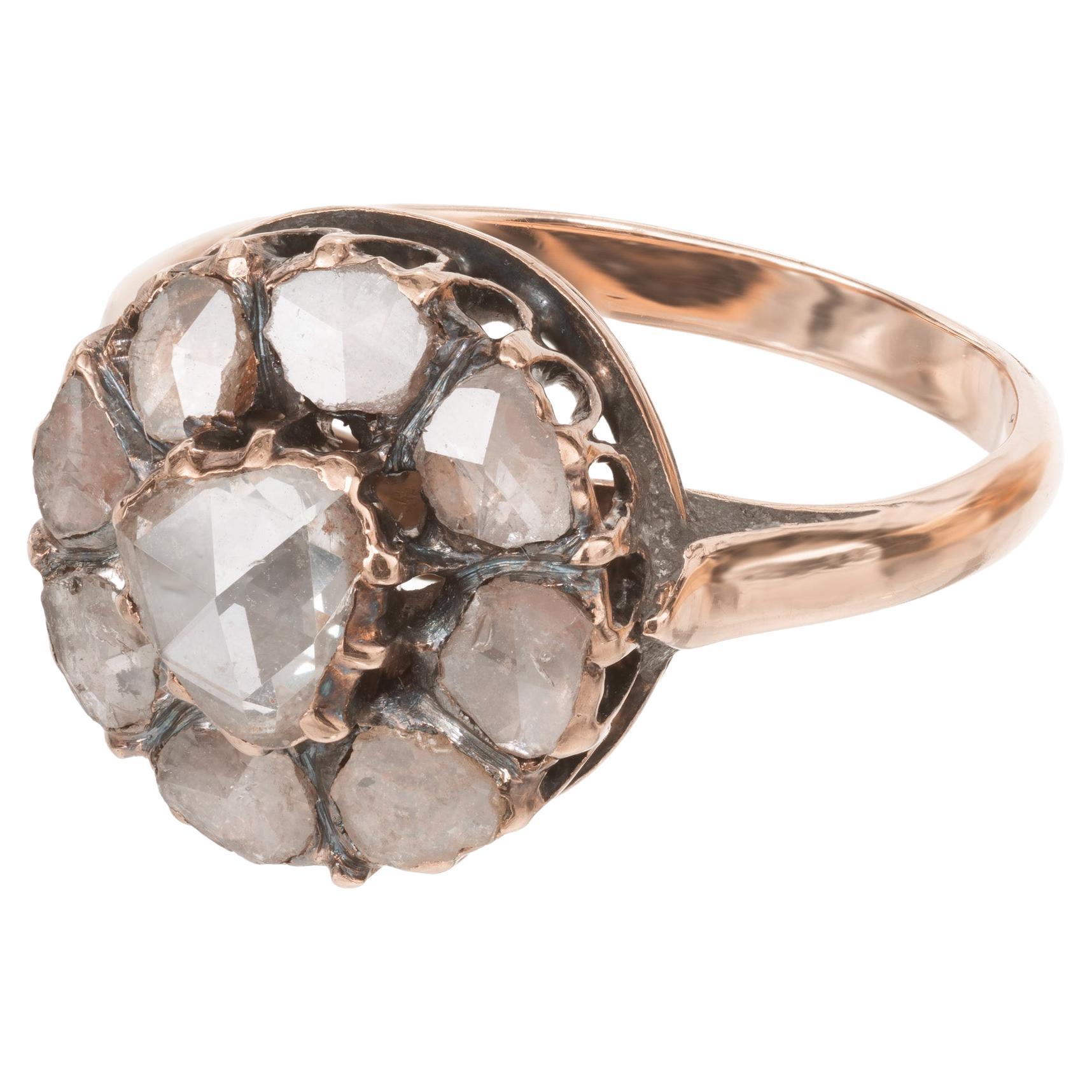 .48 Karat Rose Cut Light Brown Diamond Halo Gold Antiker Verlobungsring im Angebot