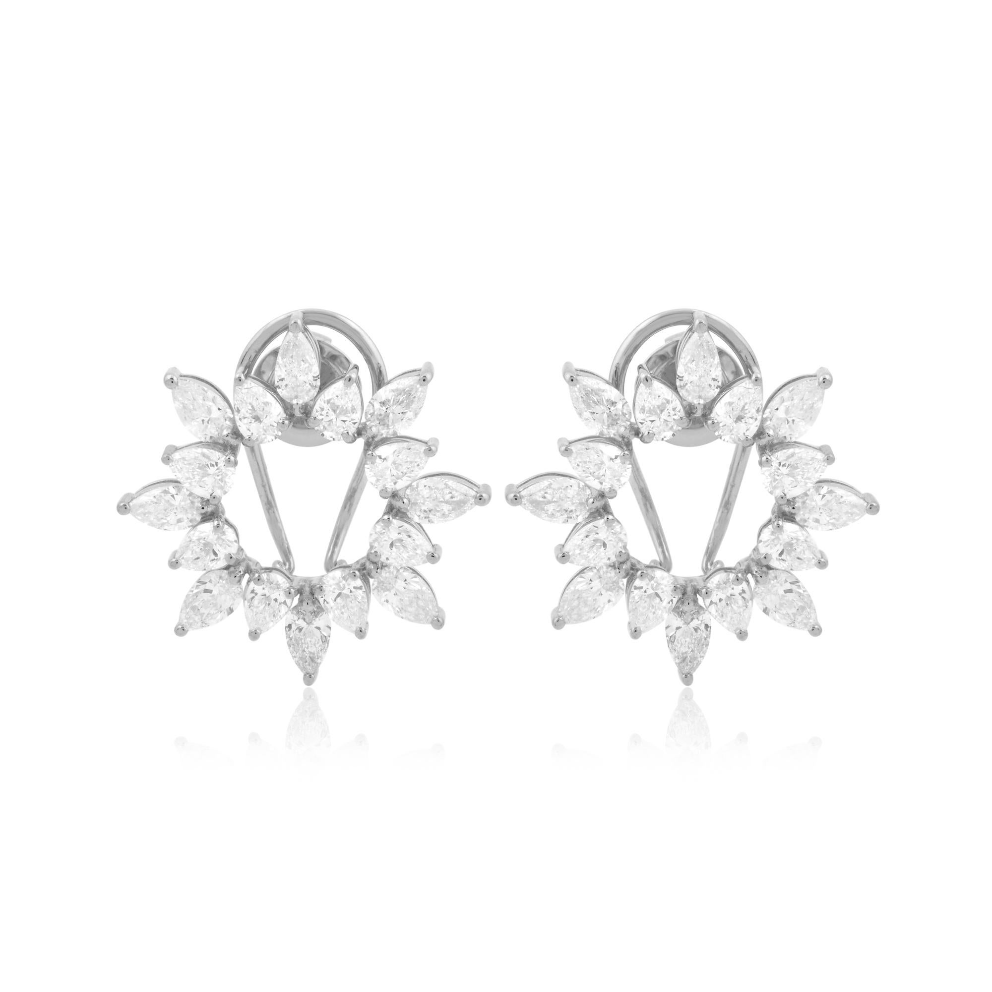 Item Code :- SEE-11078
Gross Weight :- 9.88 gm
18k White Gold Weight :- 8.92 gm
Diamond Weight :- 4.80 carat ( AVERAGE DIAMOND CLARITY SI1-SI2 & COLOR H-I )
Earrings Size :- 22x24 mm approx.
✦ Sizing
.....................
We can adjust most items to