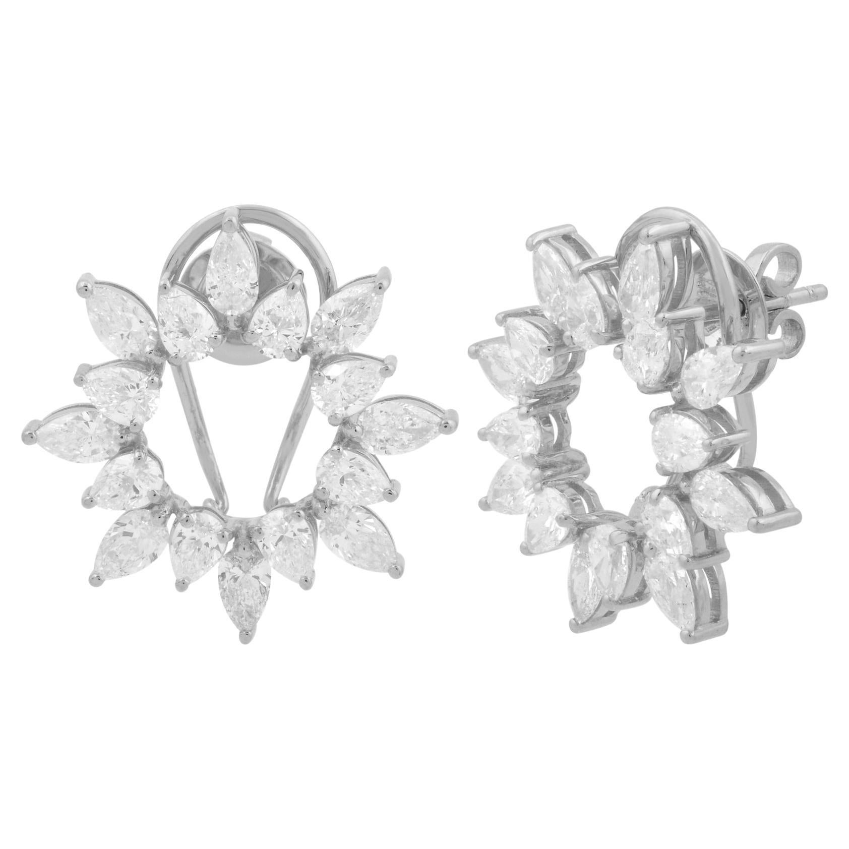 4.8 Carat SI Clarity HI Color Pear Diamond Starburst Stud Earrings 18 Karat Gold For Sale