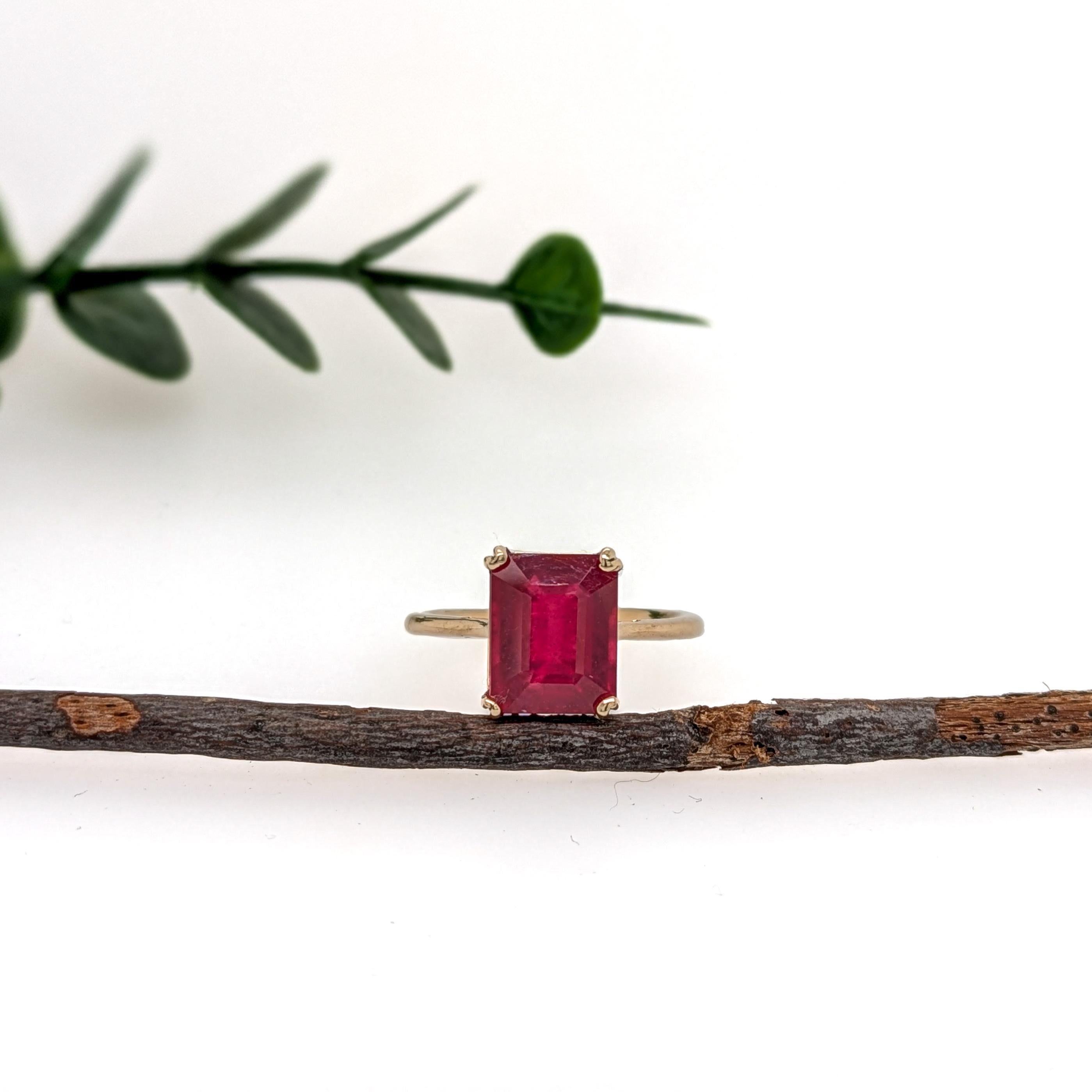 Art déco Bague en or jaune 14 carats, solitaire de 4,8 carats, rubis de Madagascar  EM 10x8mm en vente