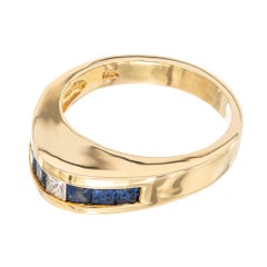 .48 Carat Square Sapphire Princess Diamond 18k Yellow Gold Ring