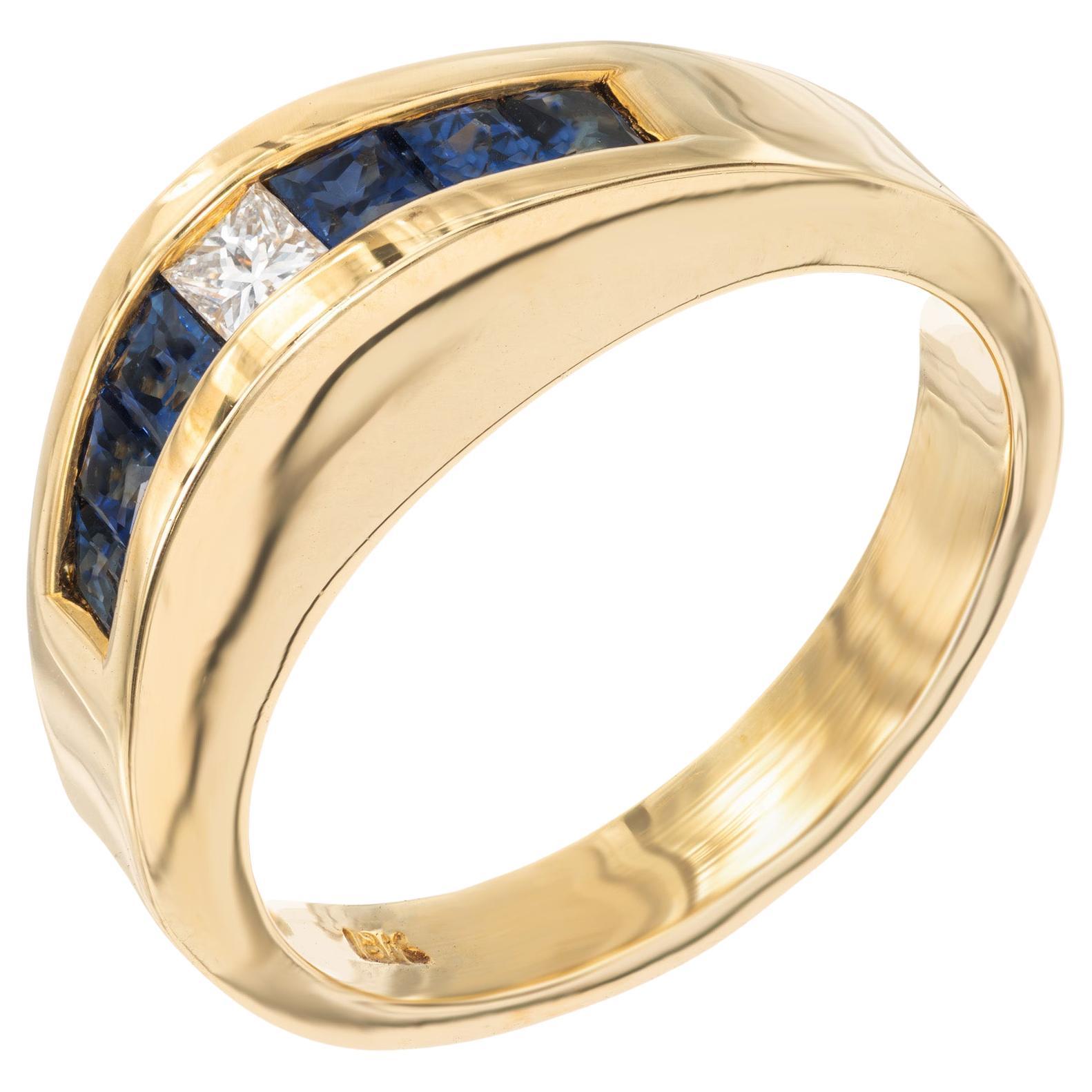 .48 Carat Square Sapphire Princess Diamond 18k Yellow Gold Ring For Sale