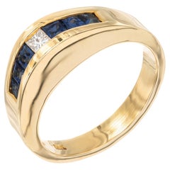 .48 Carat Square Sapphire Princess Diamond 18k Yellow Gold Ring