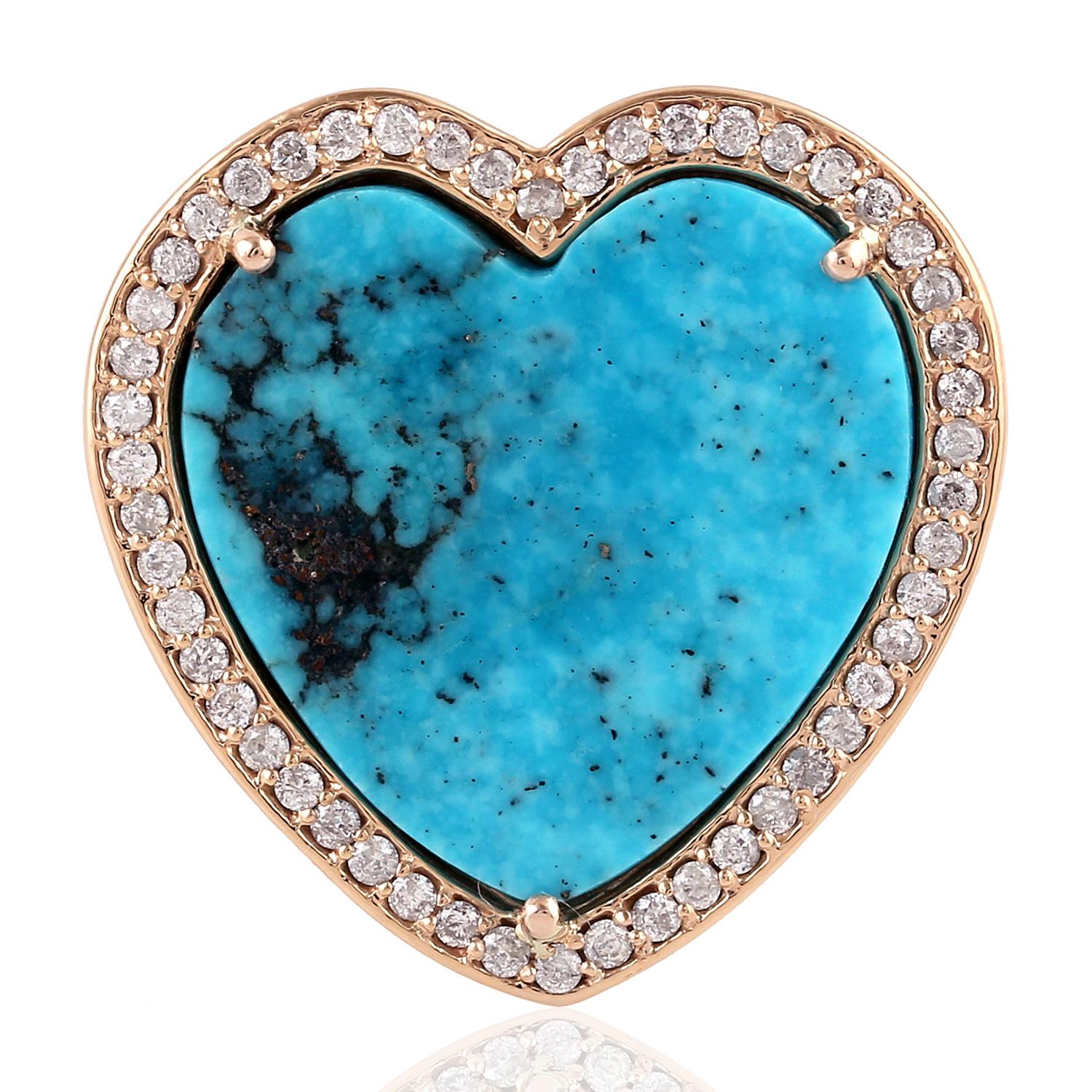 Contemporary 4.8 Carat Turquoise Diamond 14 Karat Gold Heart Gold Ring