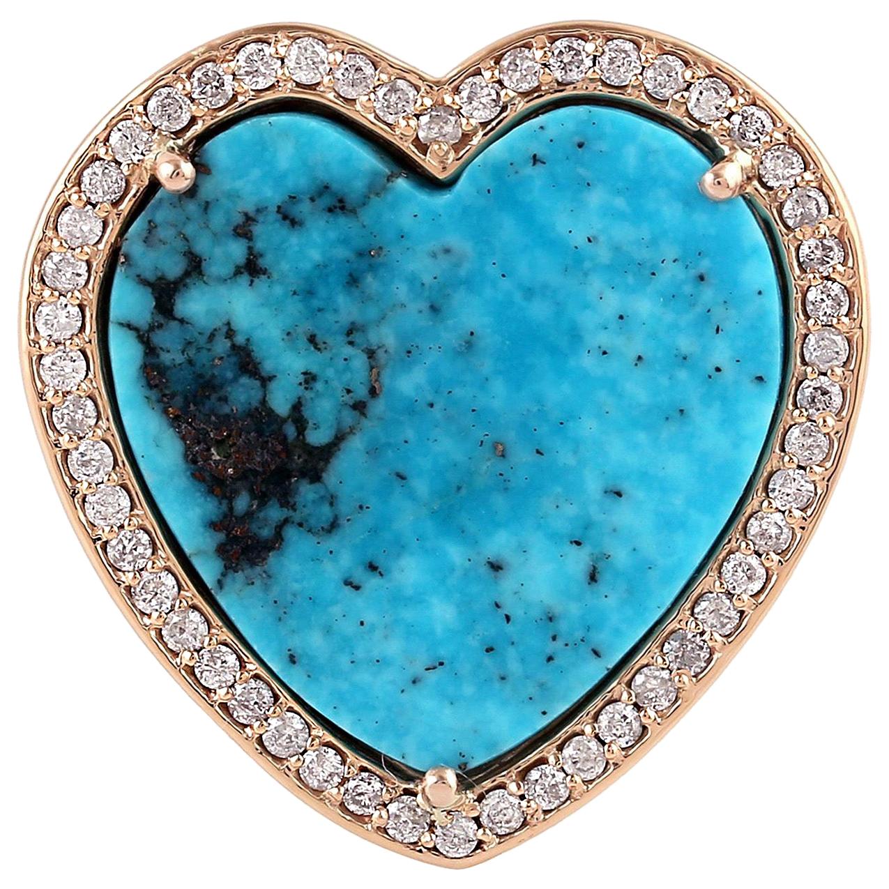 4.8 Carat Turquoise Diamond 14 Karat Gold Heart Gold Ring