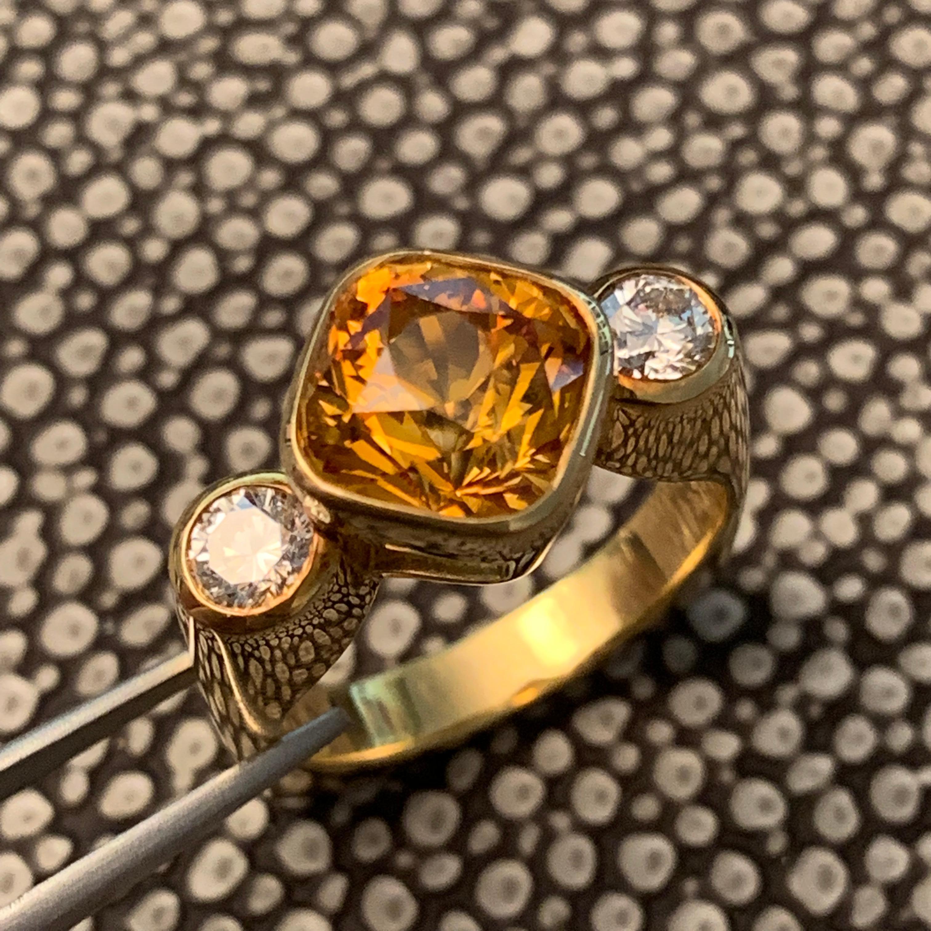 Modern 4.8 Carat Yellow-Orange Sapphire and Diamond Ring, Ben Dannie For Sale