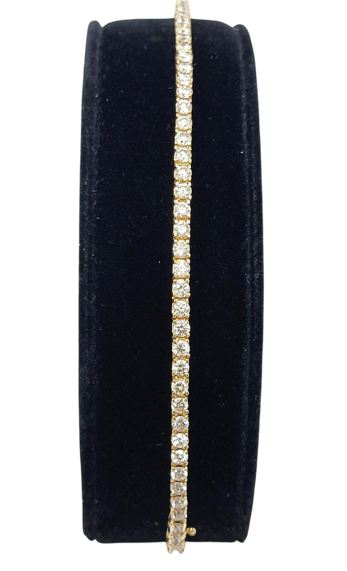 Bracelet tennis en or jaune 14 carats avec diamants brillants ronds de 4,8 carats au total en vente 4