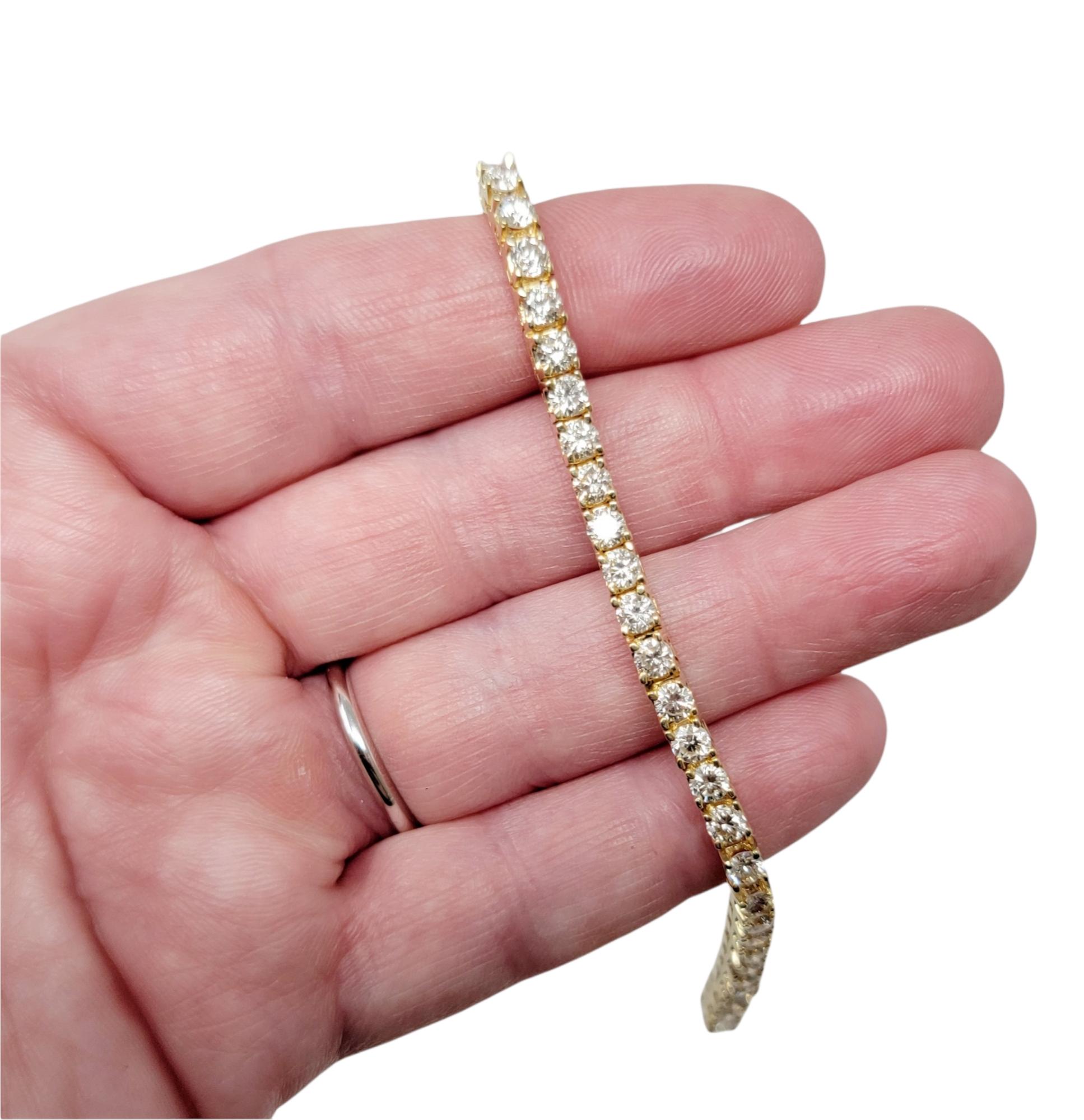 4.8 Carats Total Round Brilliant Diamond Tennis Bracelet in 14 Karat Yellow Gold For Sale 5