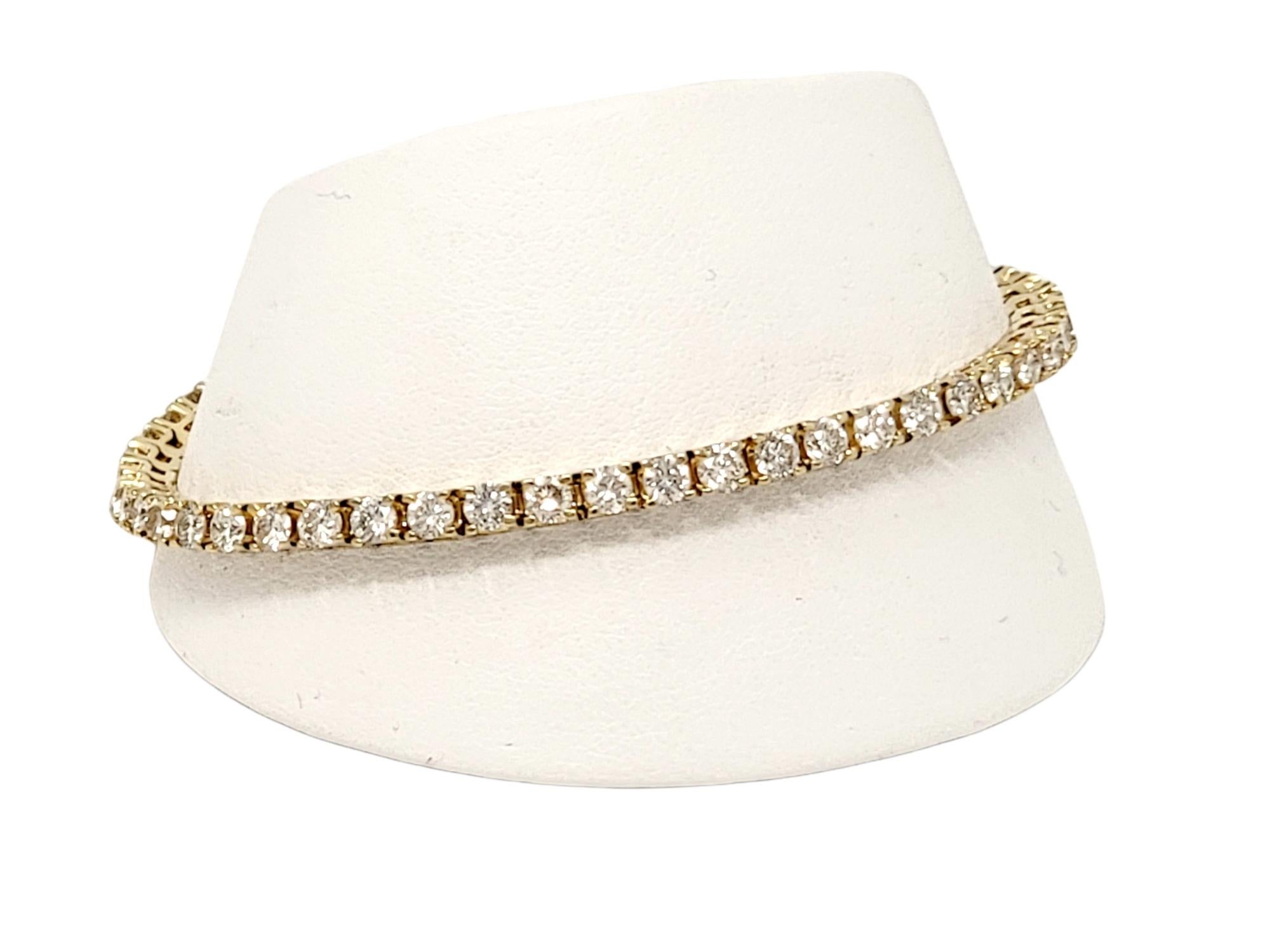 Taille ronde Bracelet tennis en or jaune 14 carats avec diamants brillants ronds de 4,8 carats au total en vente