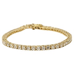 Bracelet tennis en or jaune 14 carats avec diamants brillants ronds de 4,8 carats au total