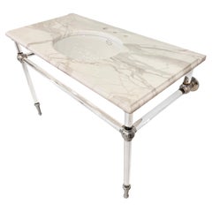 48 in. Console de salle de bains en marbre blanc pieds en lucite