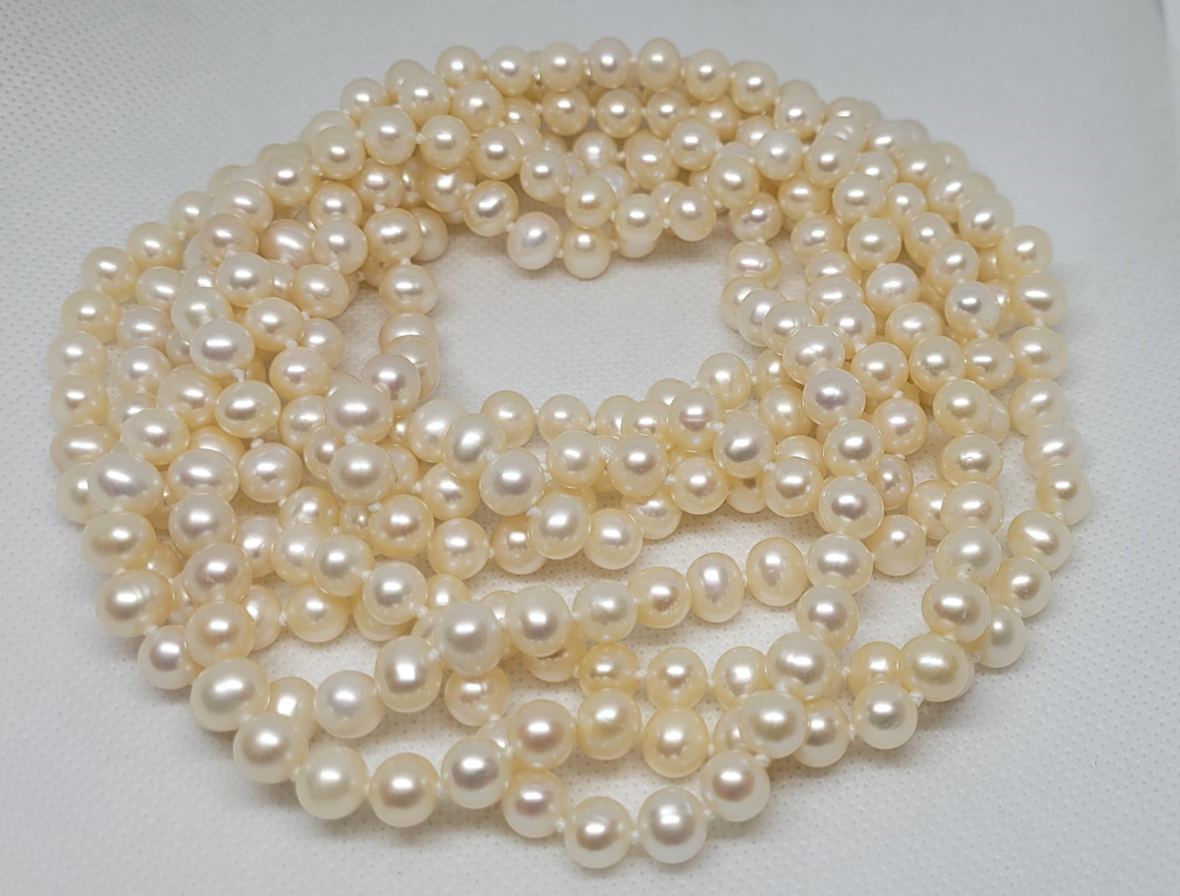 Round Cut 48 Inch AAA Quality Freshwater Pearl Strand, Knotted, Gorgeous Luster, 8mm Pearl