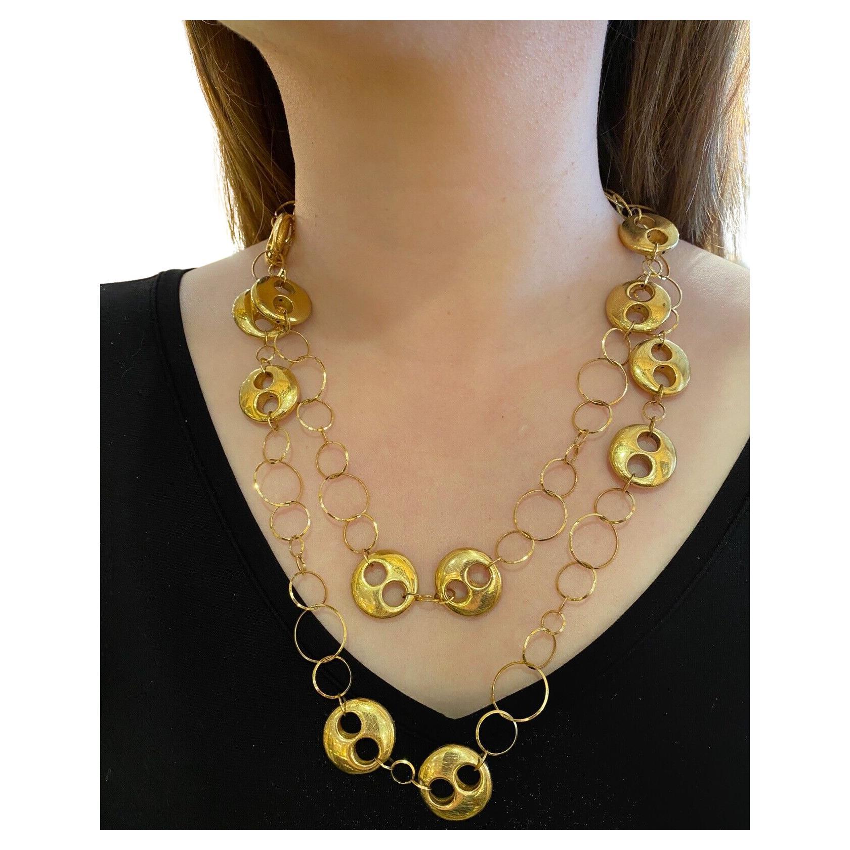 48 inch Long Lightly Textured Round Link Necklace in 18k Yellow Gold  For Sale