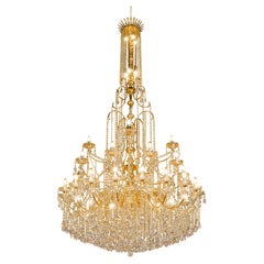 48 Lights Chandelier in 24kt Gold Finish with Scholler Crystal Pendants