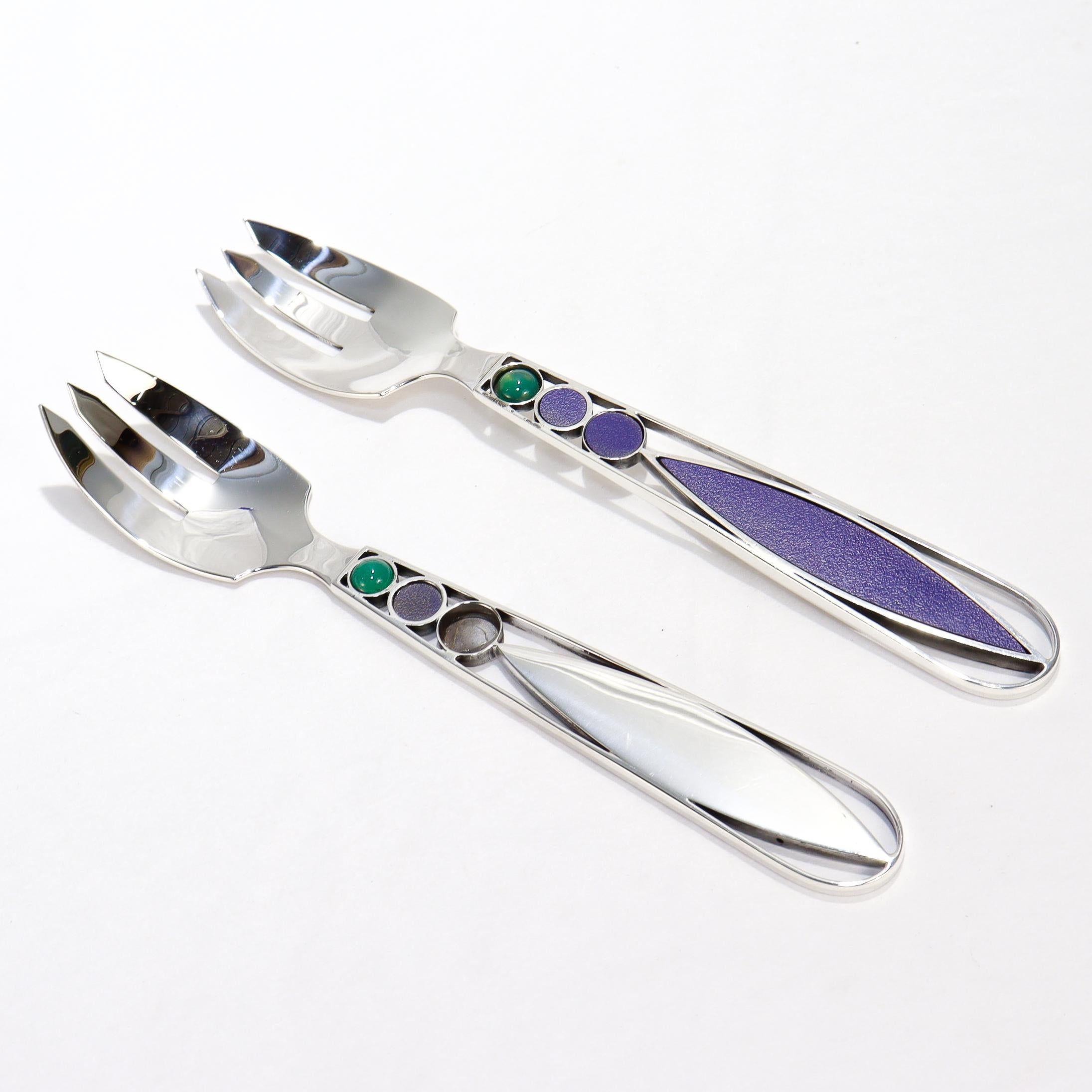 48 Pc. Mardi Jo Cohen Sterling Silver, Blue Formica, & Cabochon Flatware Service For Sale 4