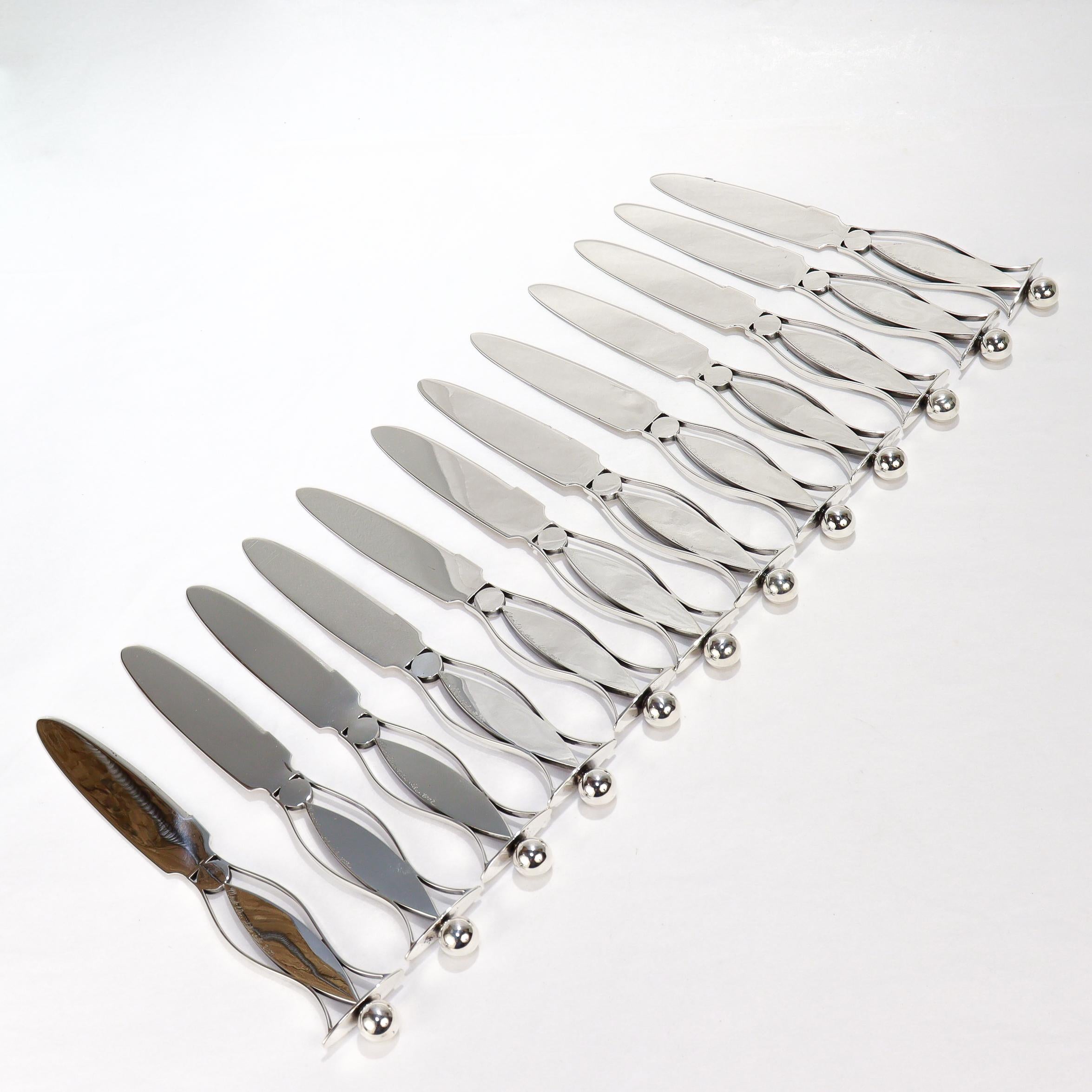 48 Pc. Mardi Jo Cohen Sterling Silver, Blue Formica, & Cabochon Flatware Service For Sale 7