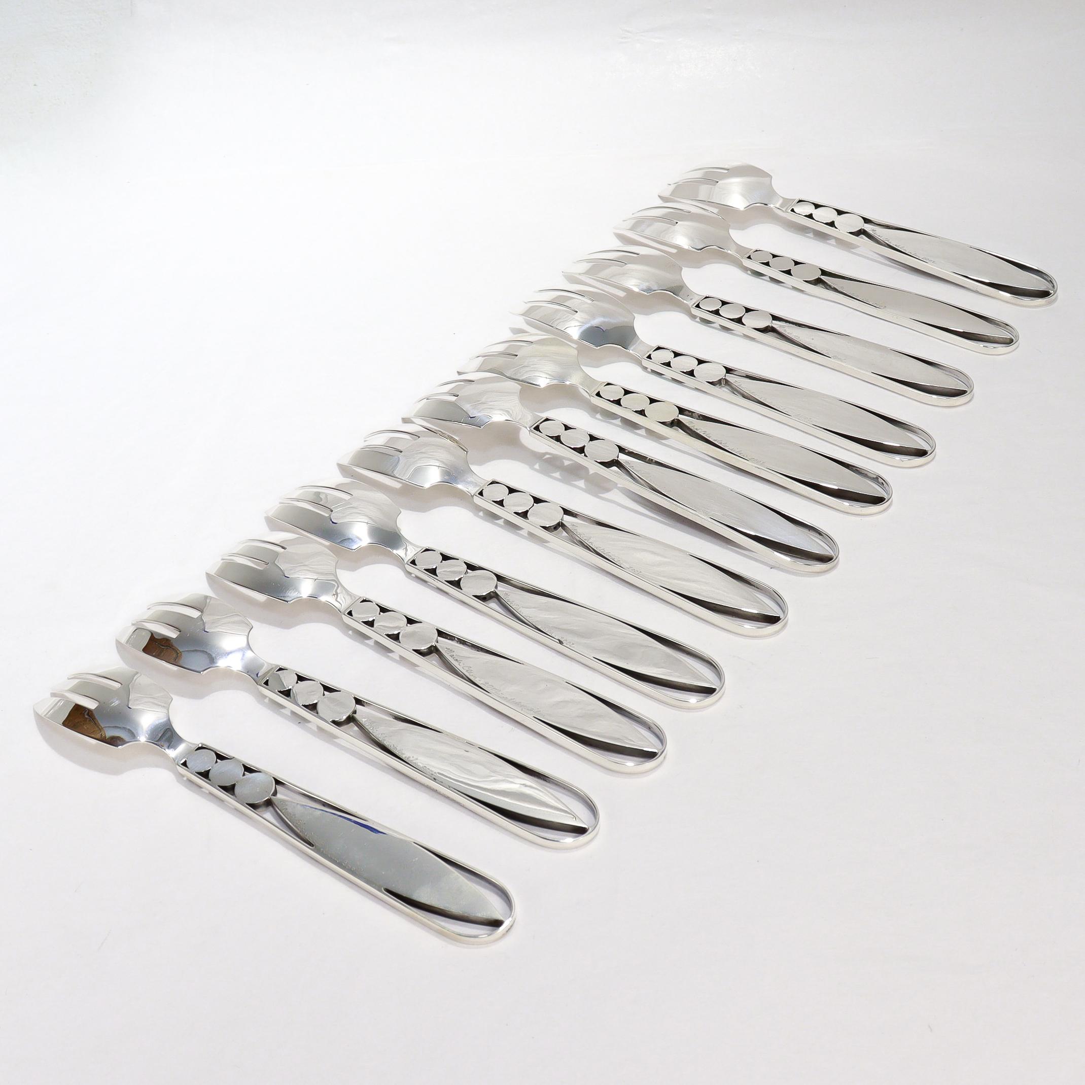 48 Pc. Mardi Jo Cohen Sterling Silver, Blue Formica, & Cabochon Flatware Service For Sale 9