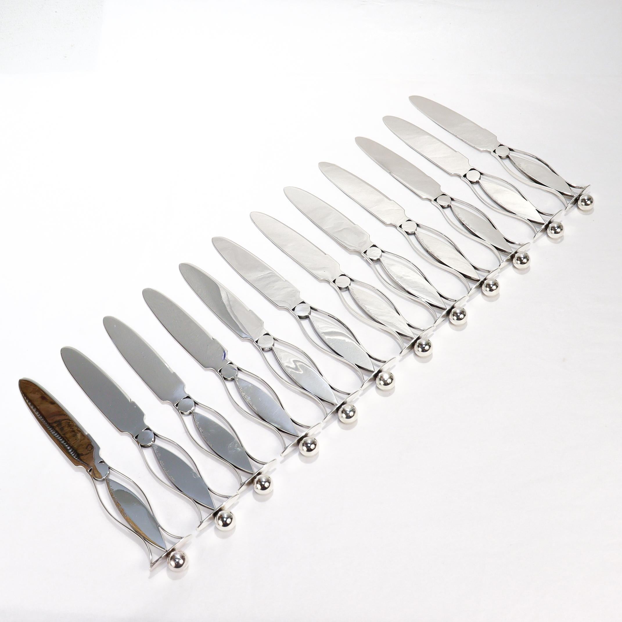 Contemporary 48 Pc. Mardi Jo Cohen Sterling Silver, Blue Formica, & Cabochon Flatware Service For Sale