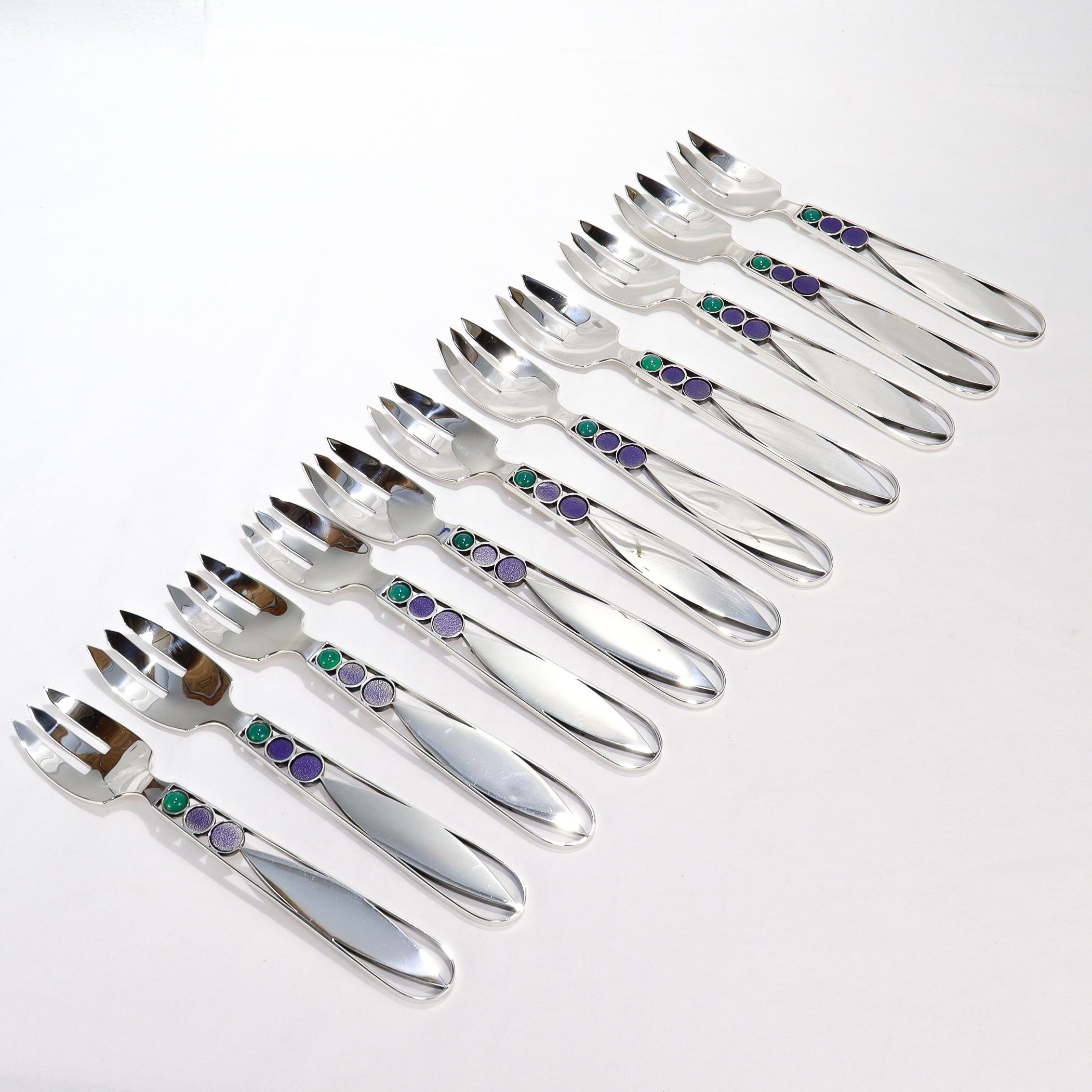48 Pc. Mardi Jo Cohen Sterling Silver, Blue Formica, & Cabochon Flatware Service For Sale 1