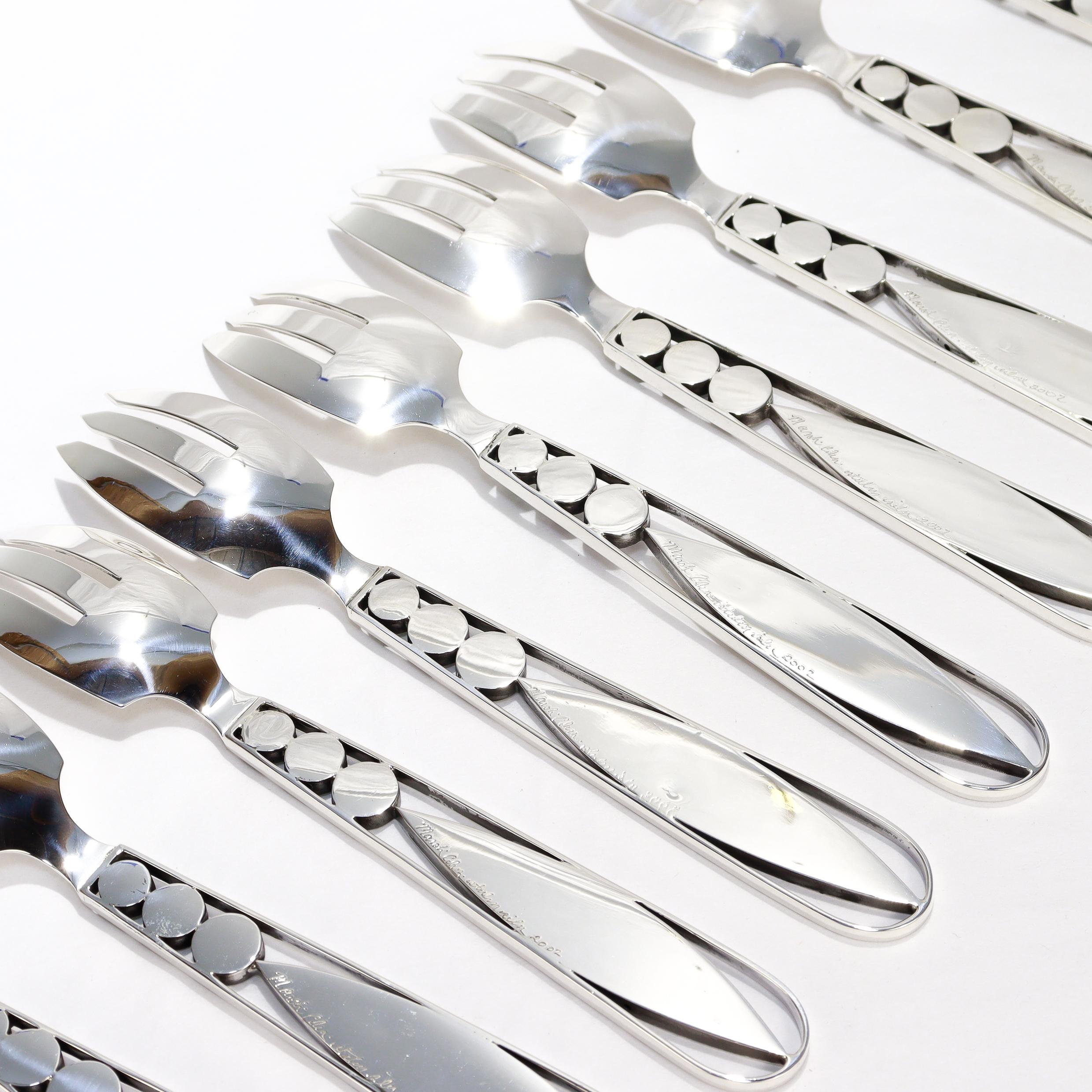 48 Pc. Mardi Jo Cohen Sterling Silver, Blue Formica, & Cabochon Flatware Service For Sale 3