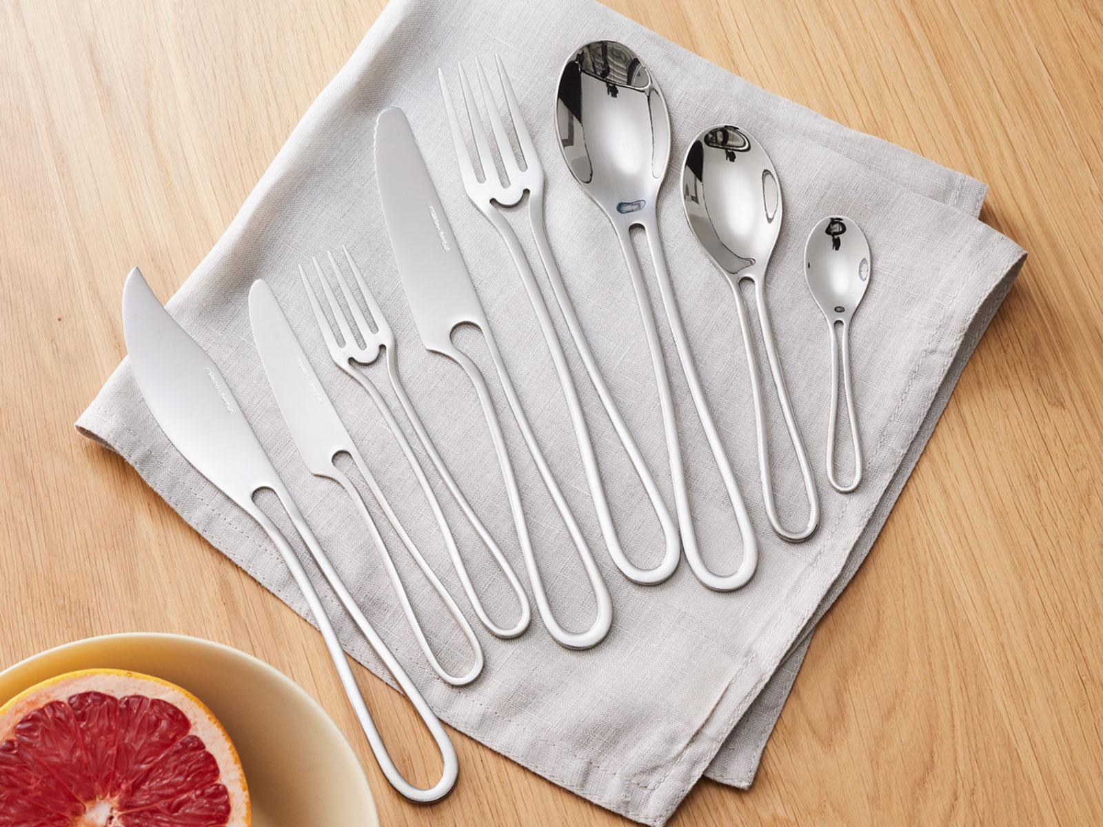 The stunning Outline Cutlery designed and produced by the artist himself. This brand new set of 48 pieces is perfect for those seeking sleek and modern flatware for their dining table.

The set includes six small forks, knives, and spoons, as well