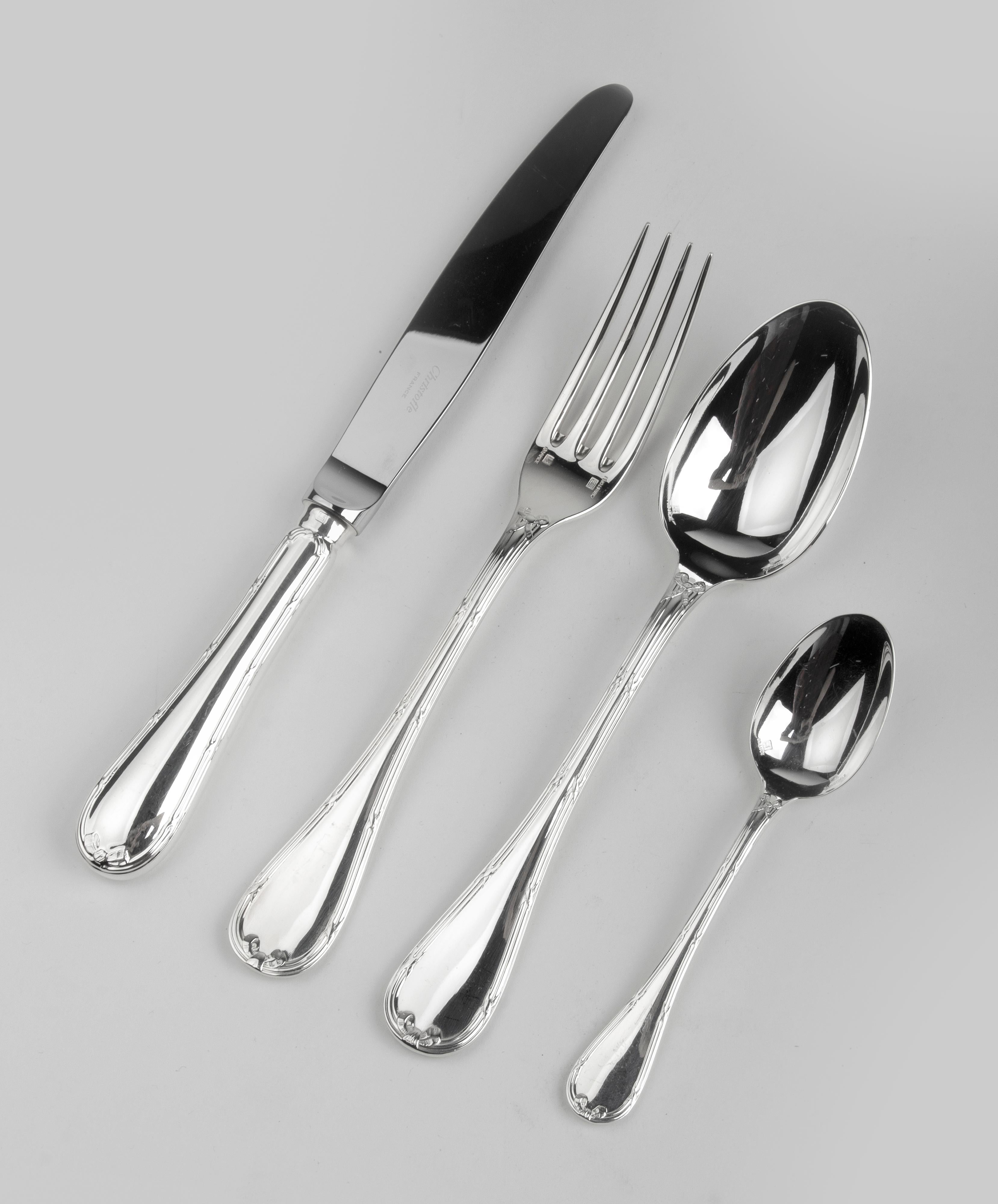 Plated 48-piece Set of Silver-plated Christofle Flatware - Rubans