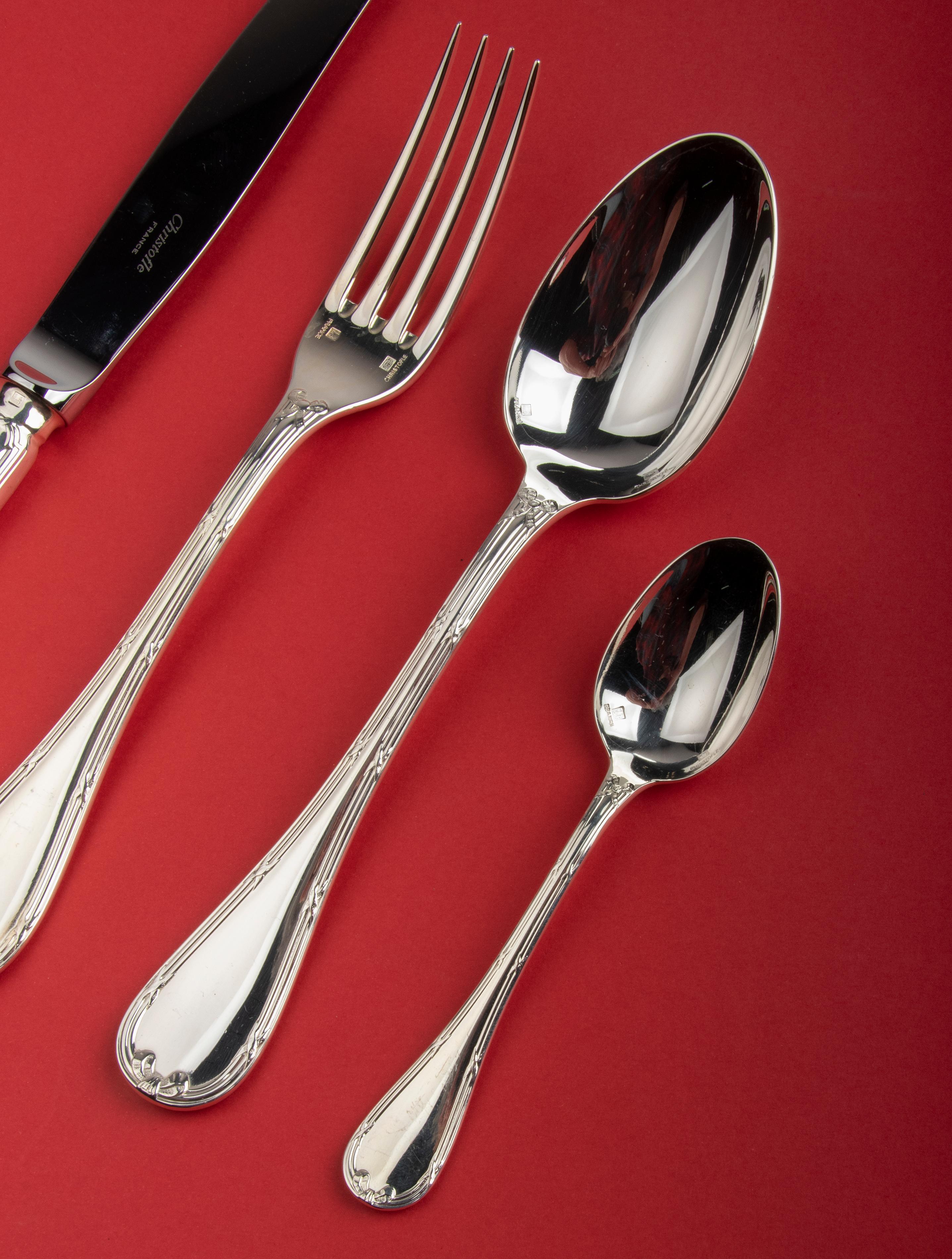 48-piece Set of Silver-plated Christofle Flatware - Rubans In Good Condition In Casteren, Noord-Brabant