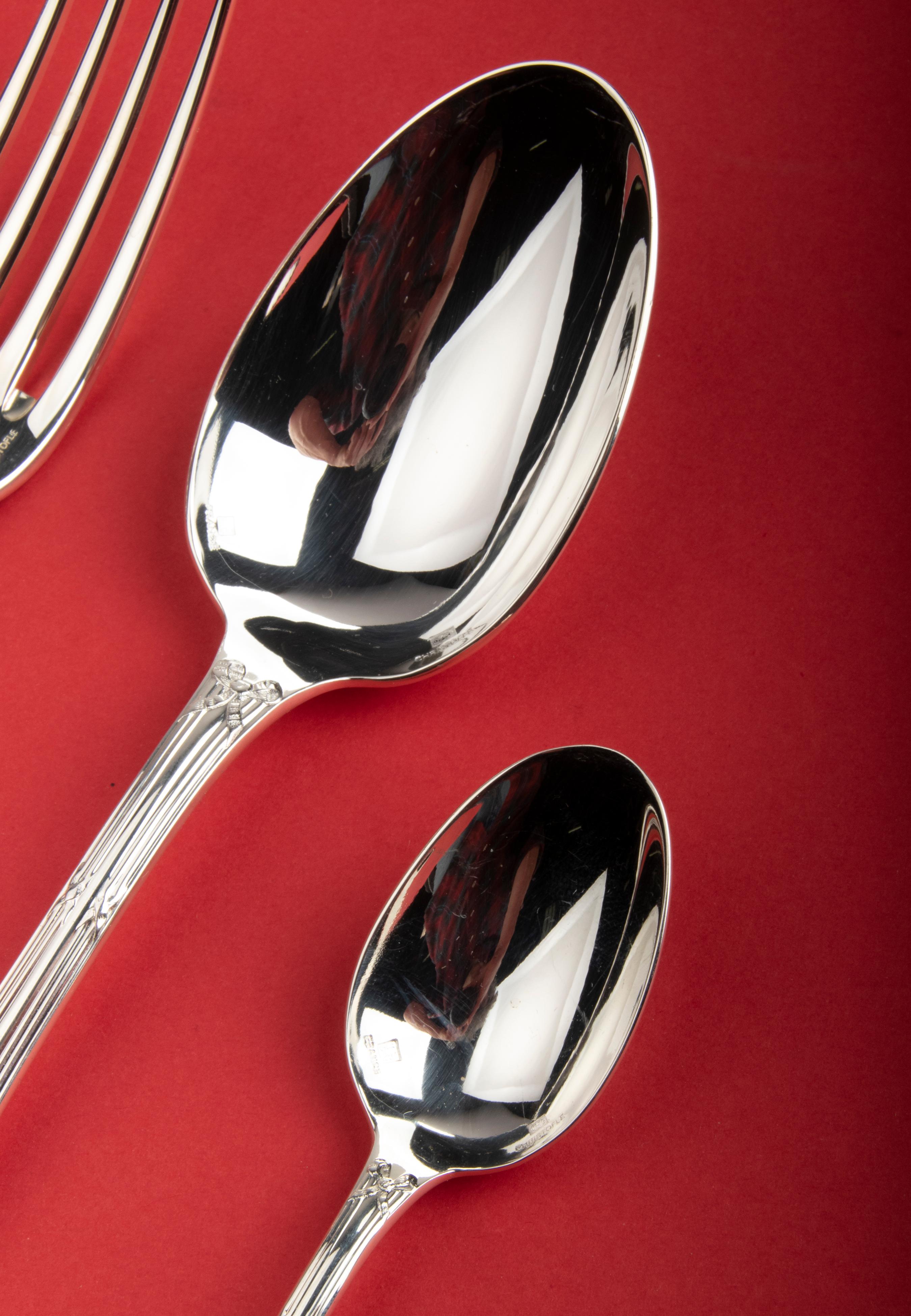 Contemporary 48-piece Set of Silver-plated Christofle Flatware - Rubans
