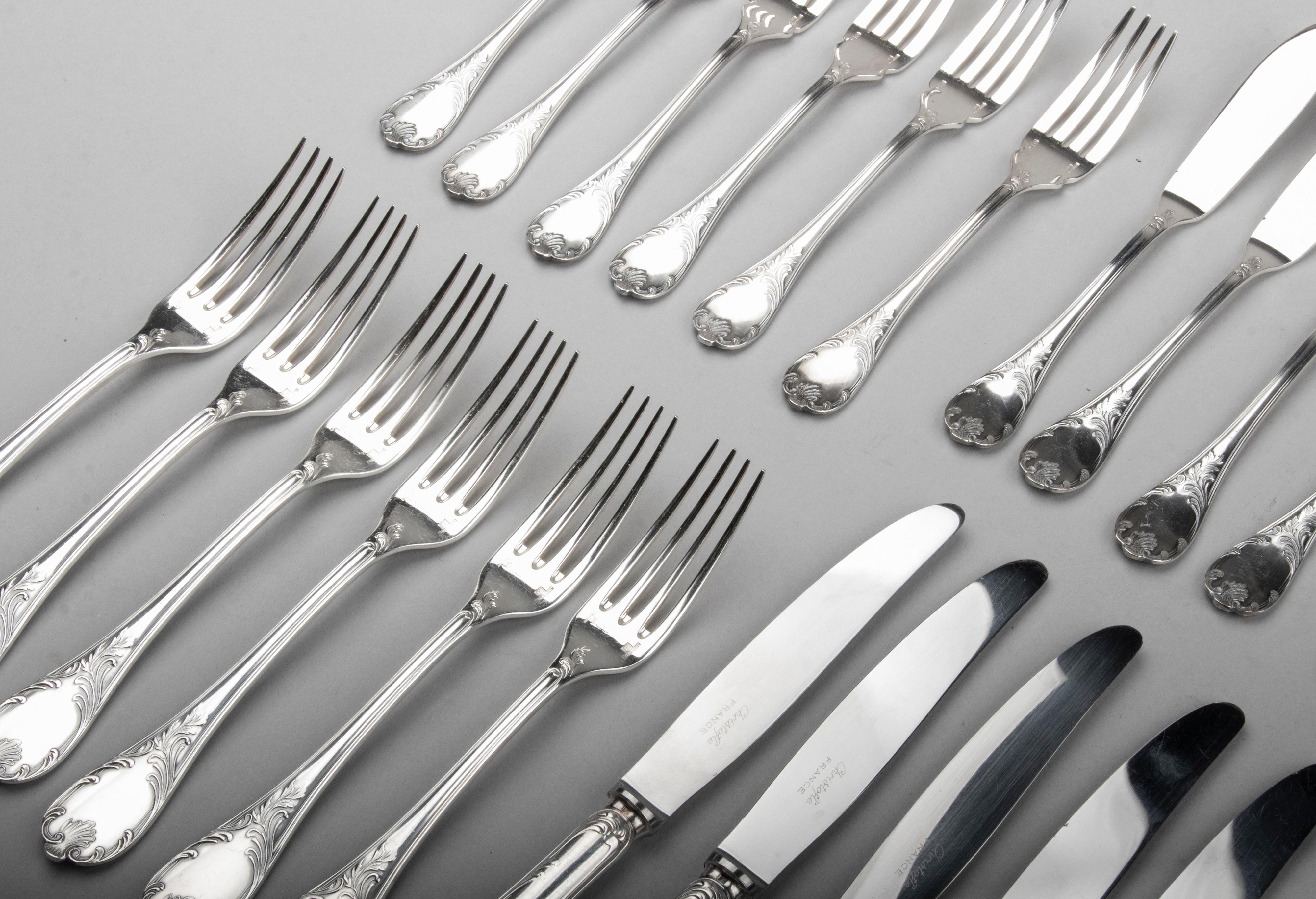 48-Piece Set of Silver Plated Flatware for 6 Persons by Christofle Model Marly 8