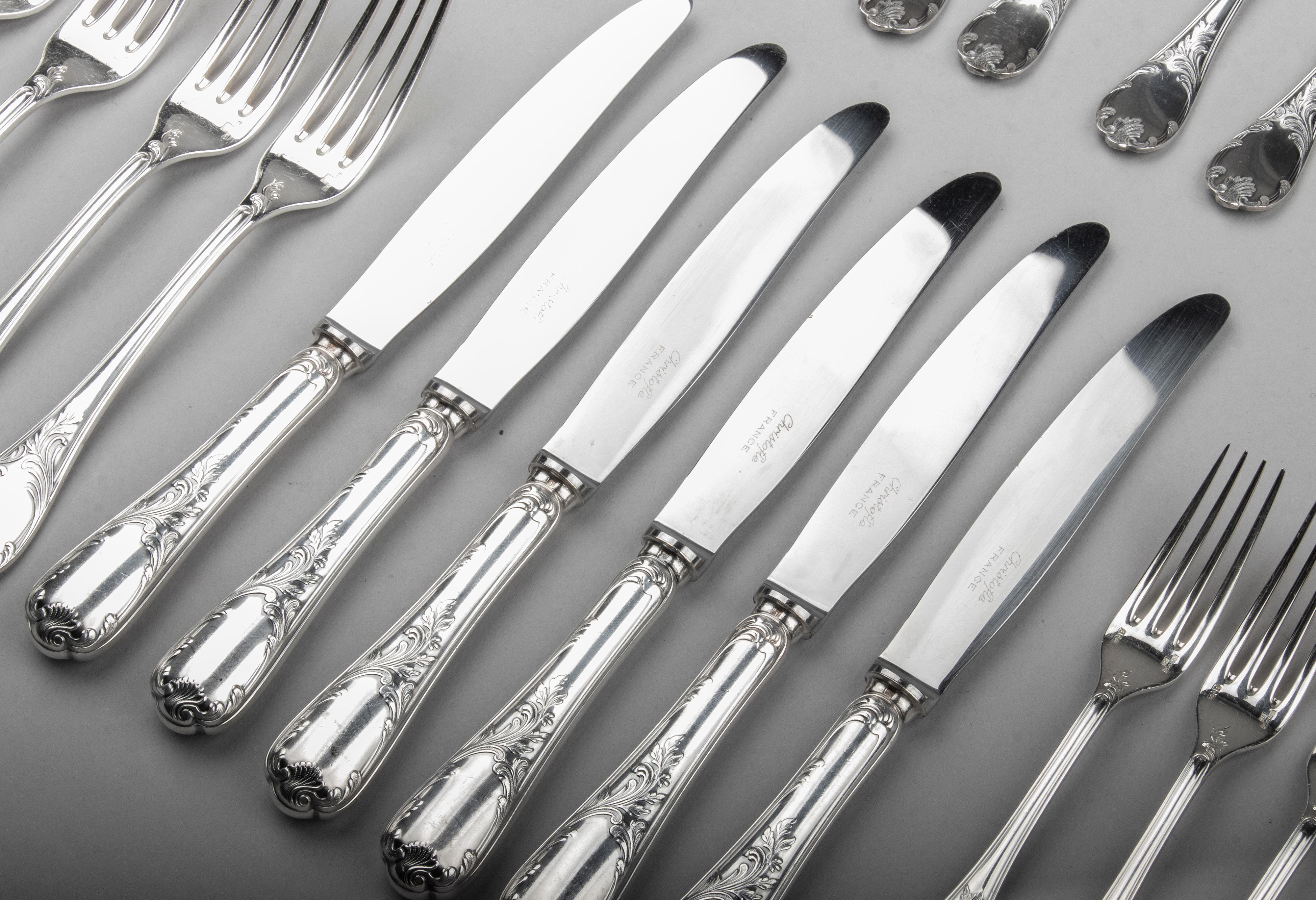 48-Piece Set of Silver Plated Flatware for 6 Persons by Christofle Model Marly 9