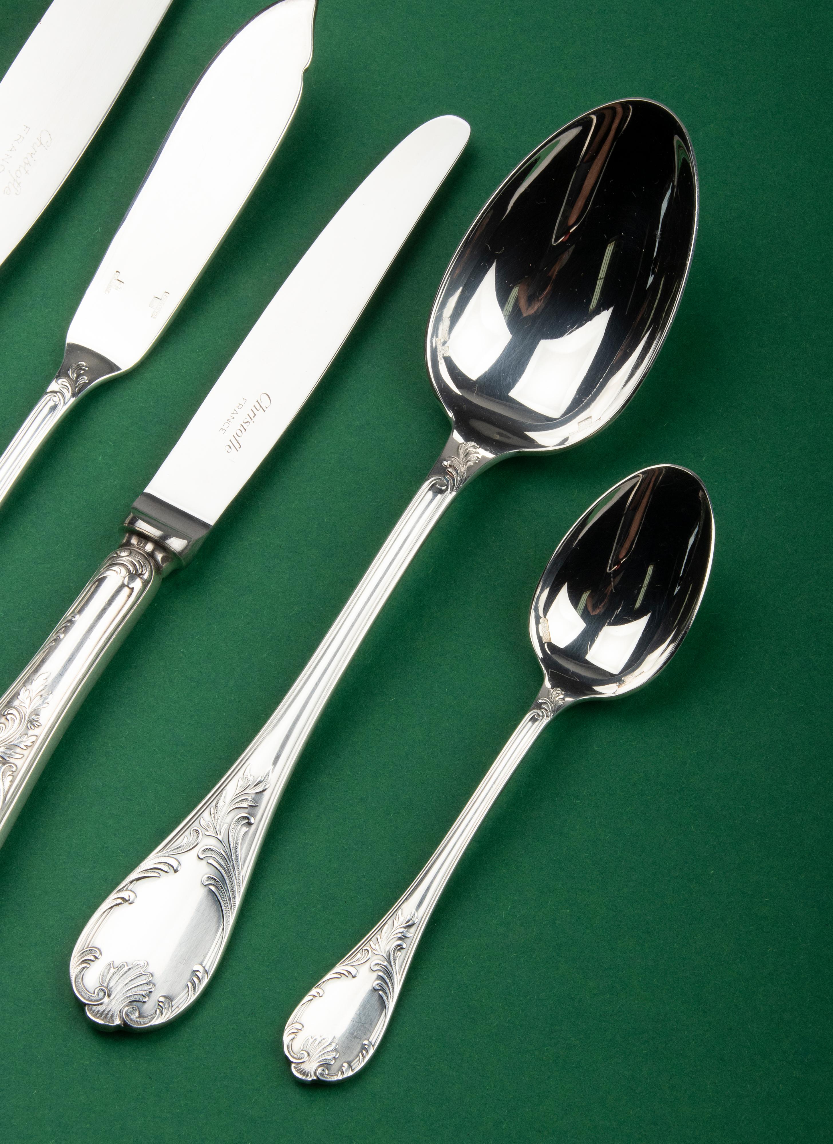 Louis XV 48-Piece Set of Silver Plated Flatware for 6 Persons by Christofle Model Marly