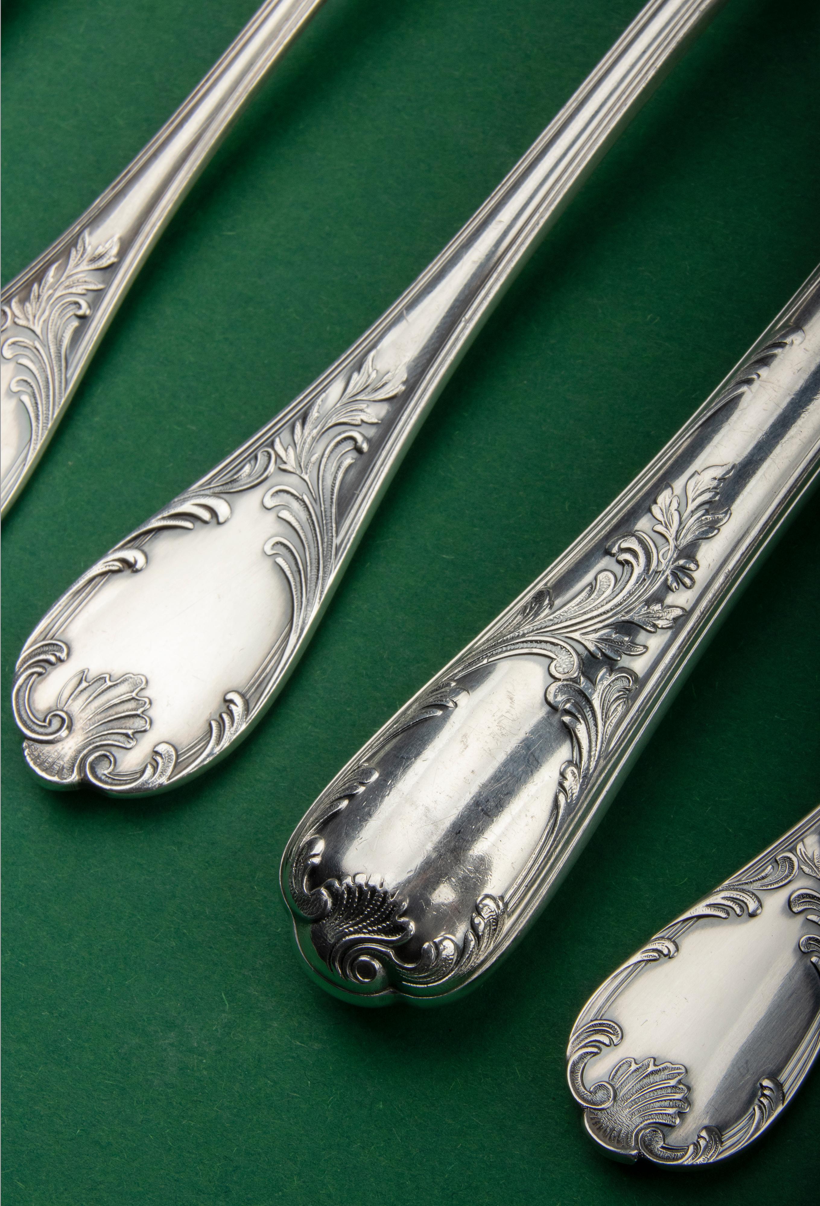 Late 20th Century 48-Piece Set of Silver Plated Flatware for 6 Persons by Christofle Model Marly