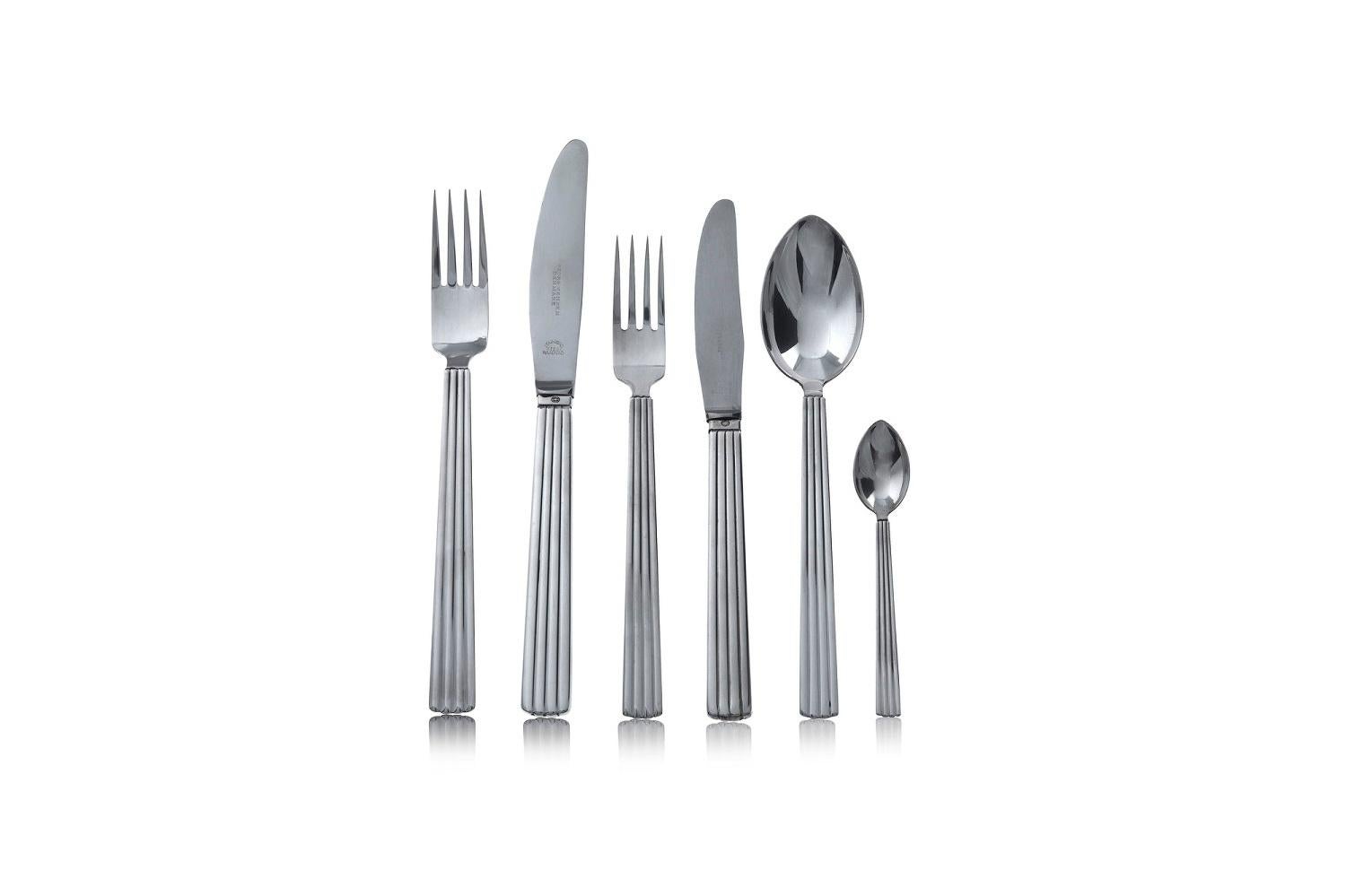 48 Pieces Set of Georg Jensen Sterling Silverware Service in Bernadotte Pattern For Sale