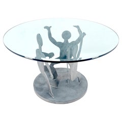 48" Round 3/4" Glass Top Steel Sculptural Playing Children Base Dining Table