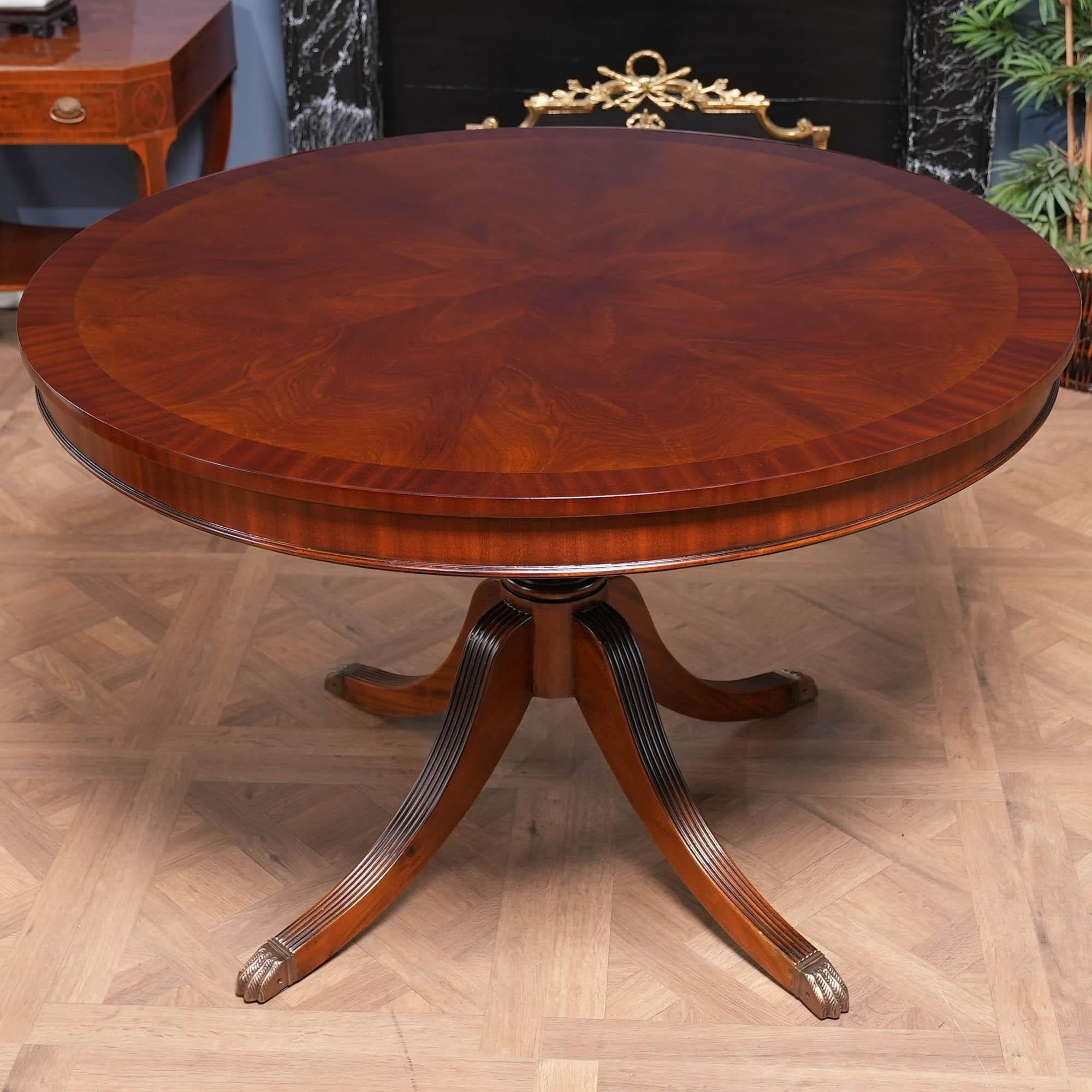 Hand-Carved 48″ Round Banded Table For Sale
