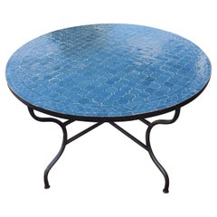 Round Moroccan Mosaic Table, Tamegroute Blue