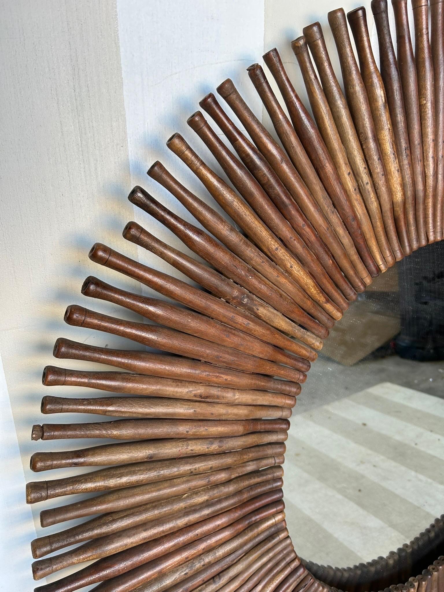 Unique custom made mirror with 19th century rolling pins. 48