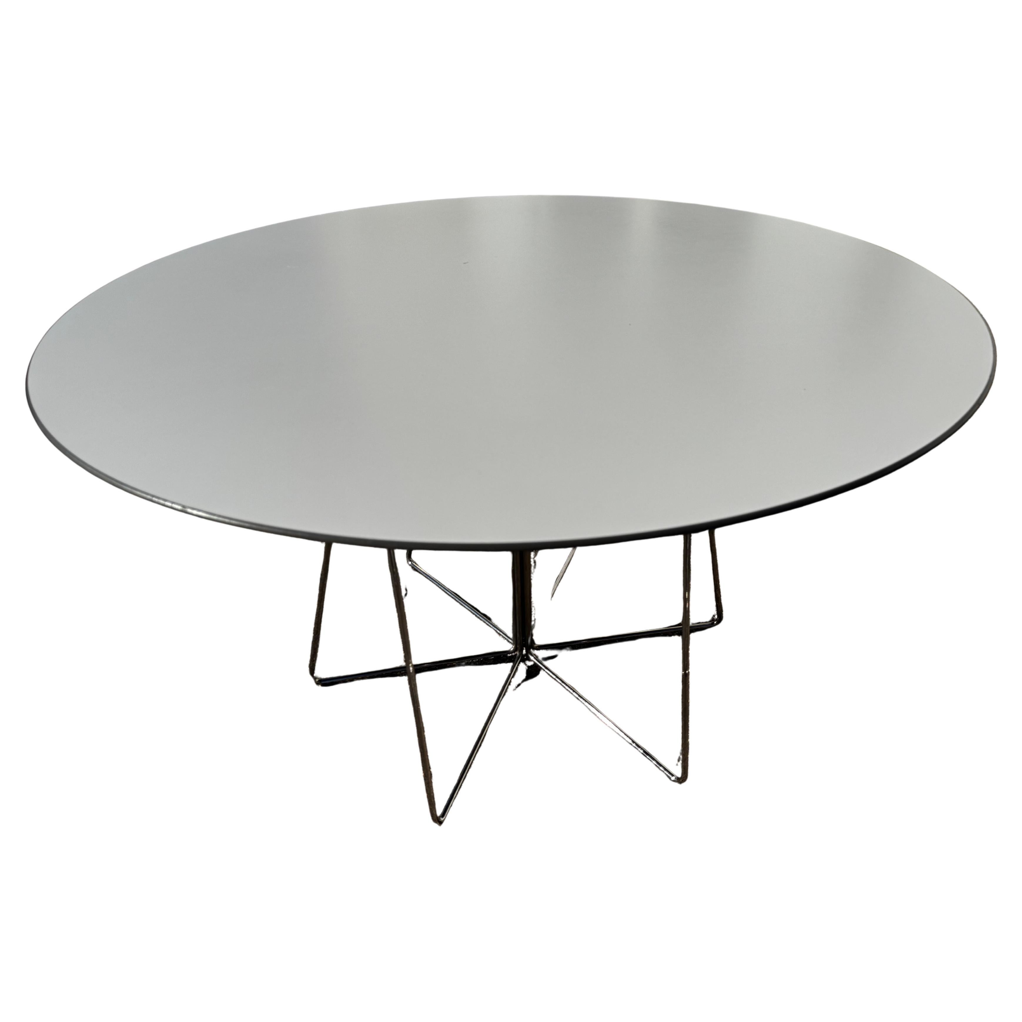 48" Round White Laminate Top Table with Steel Wire Base (2 available) For Sale