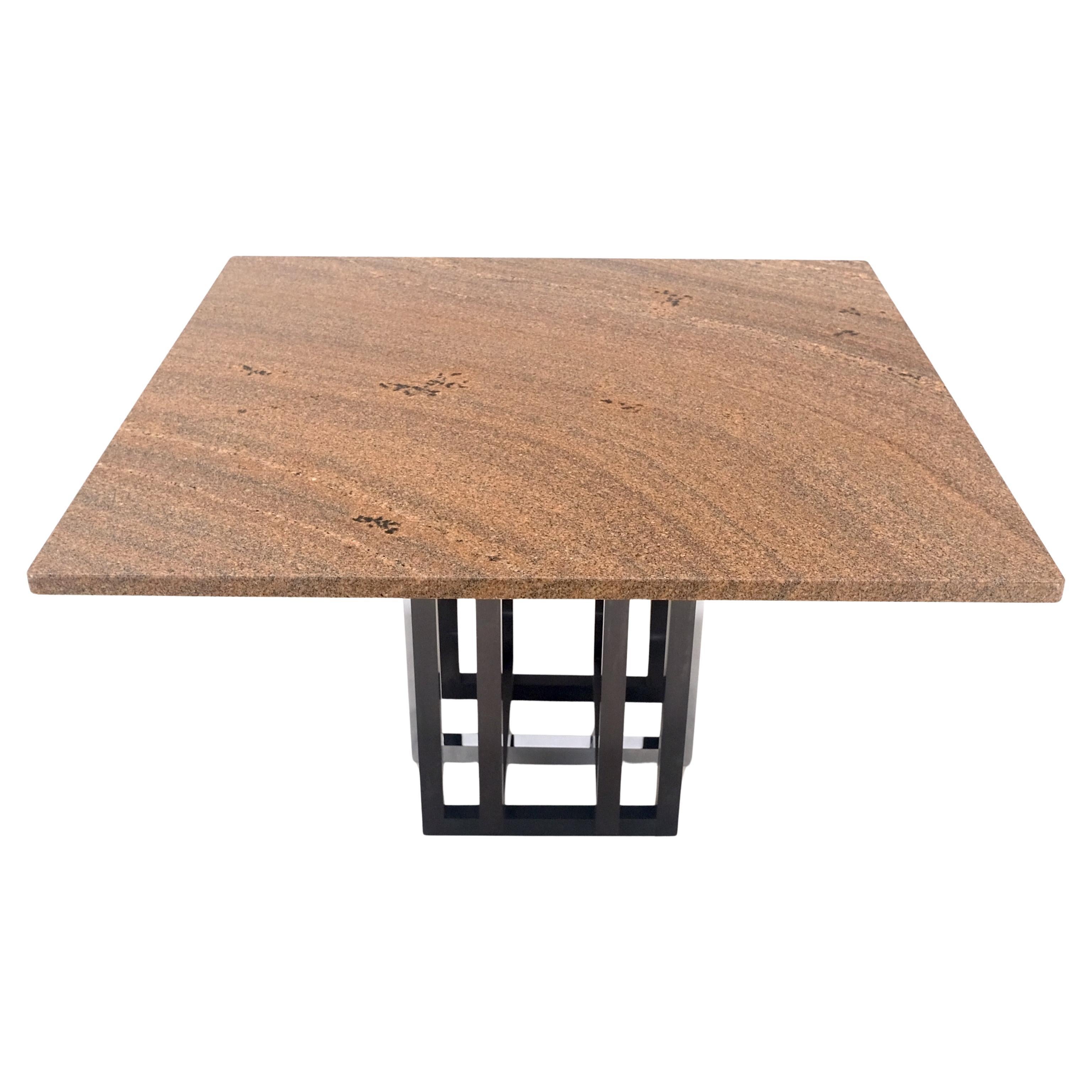 Table de conférence et de salle à manger 48" Square Granite Top Patinated Brass & Chrome Base en vente