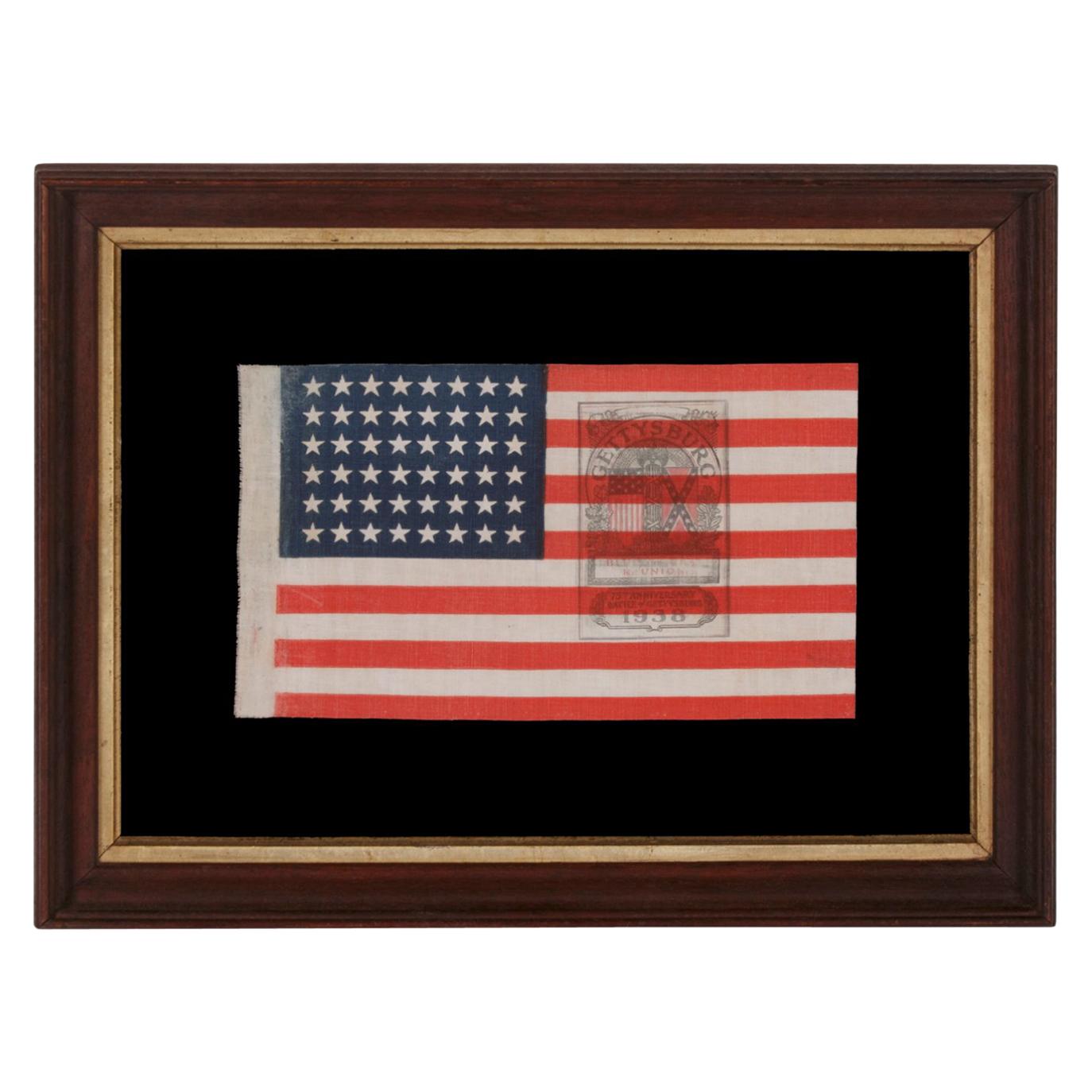 48 Star American Parade Flag with a Rare Gettysburg Two Color Overprint