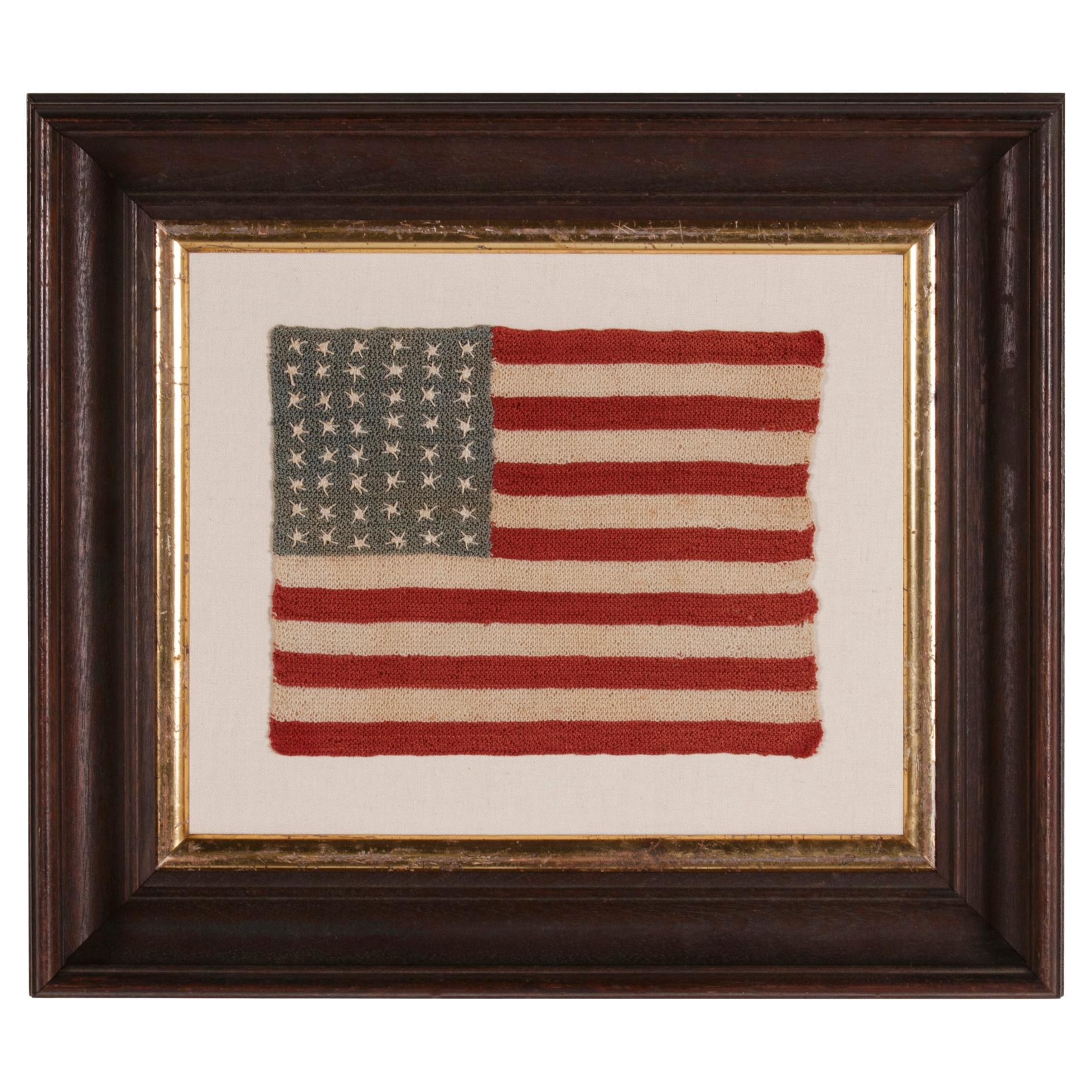 48 Star Antique American Flag, with Hand-Crocheted Stars, ca 1917-1918