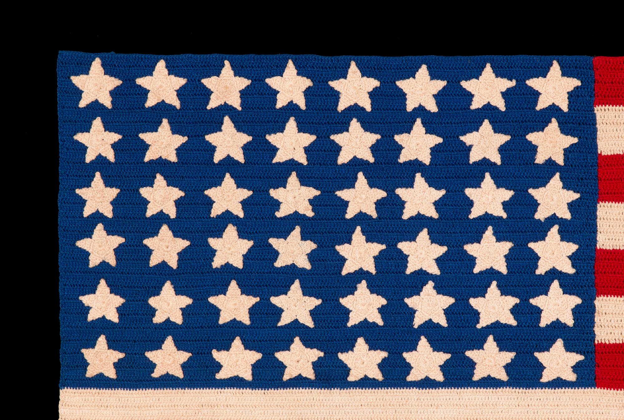 48 Star Crocheted American Flag, With Beautiful Striking Colors, ca 1941-1945 In Good Condition In York County, PA