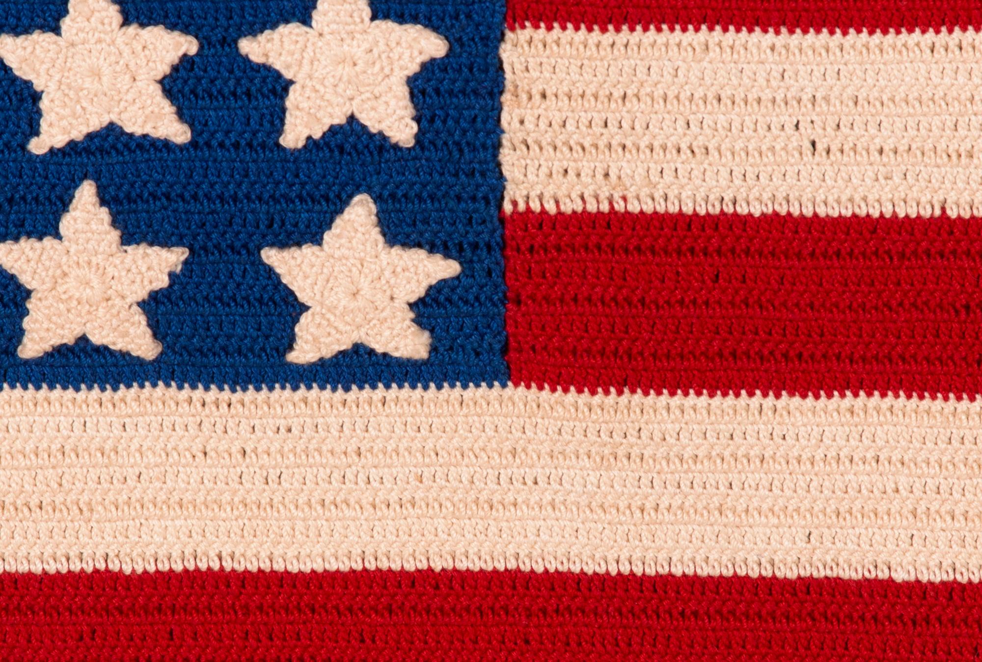 Mid-20th Century 48 Star Crocheted American Flag, With Beautiful Striking Colors, ca 1941-1945