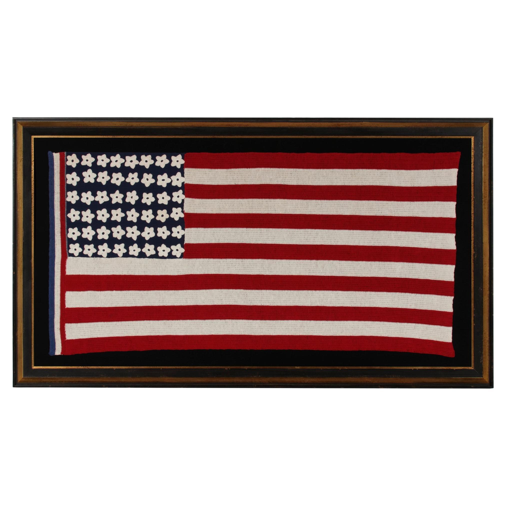 Drapeau américain fait maison au crochet avec 48 étoiles, époque Seconde Guerre mondiale 1941-1945
