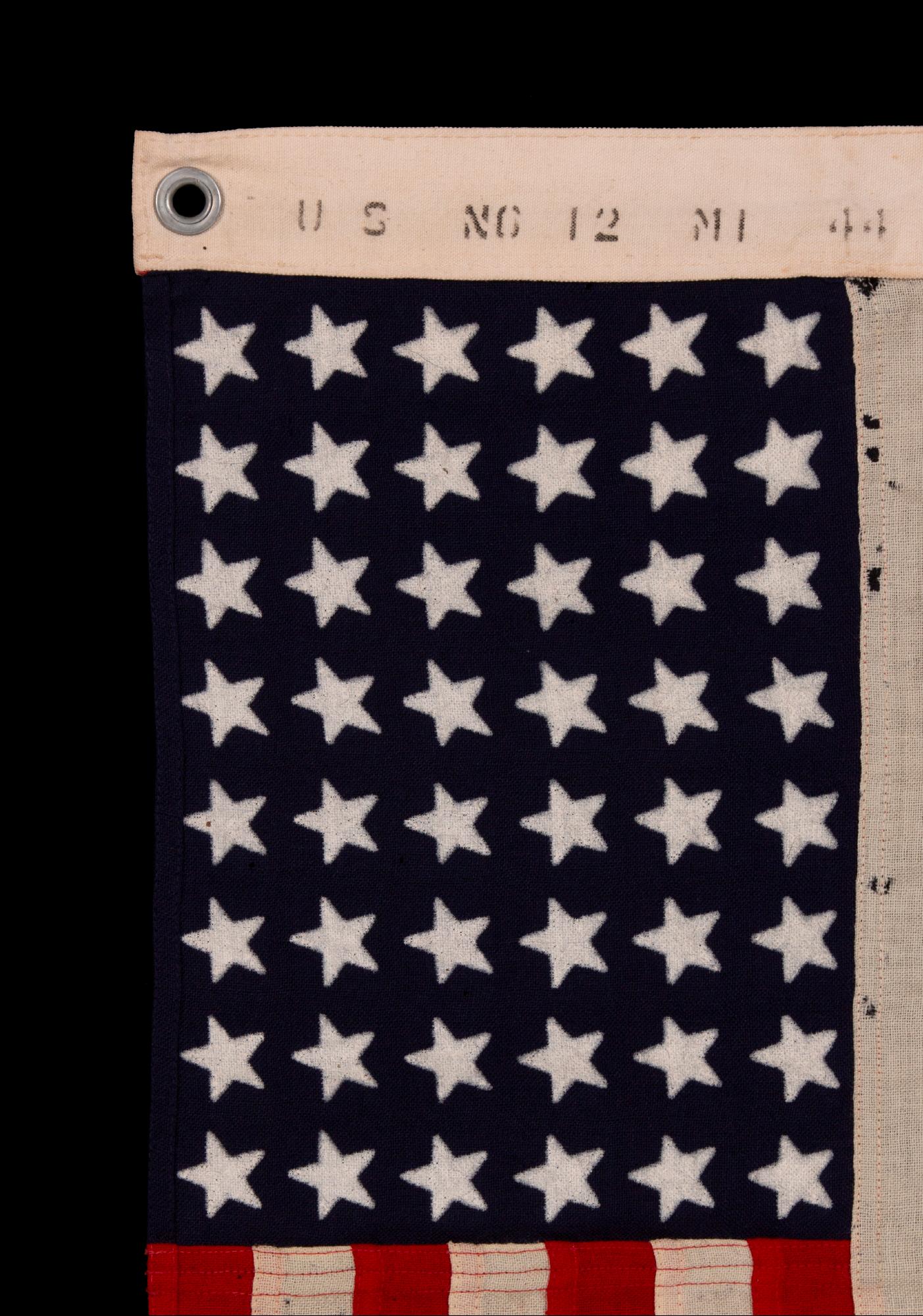 American 48 Star, US Navy Small Boat Ensign, Made at Mare Island, CA ca 1944 For Sale