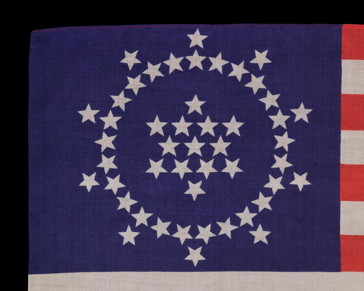 48 STARS ON AN ANTIQUE AMERICAN FLAG DESIGNED AND COMMISSIONED BY WAYNE WHIPPLE, 1911-1912, A RARE AND HIGHLY DESIRED, SILK EXAMPLE 

Many people are not aware that for the first 135 years of the existence of the American national flag, there was no