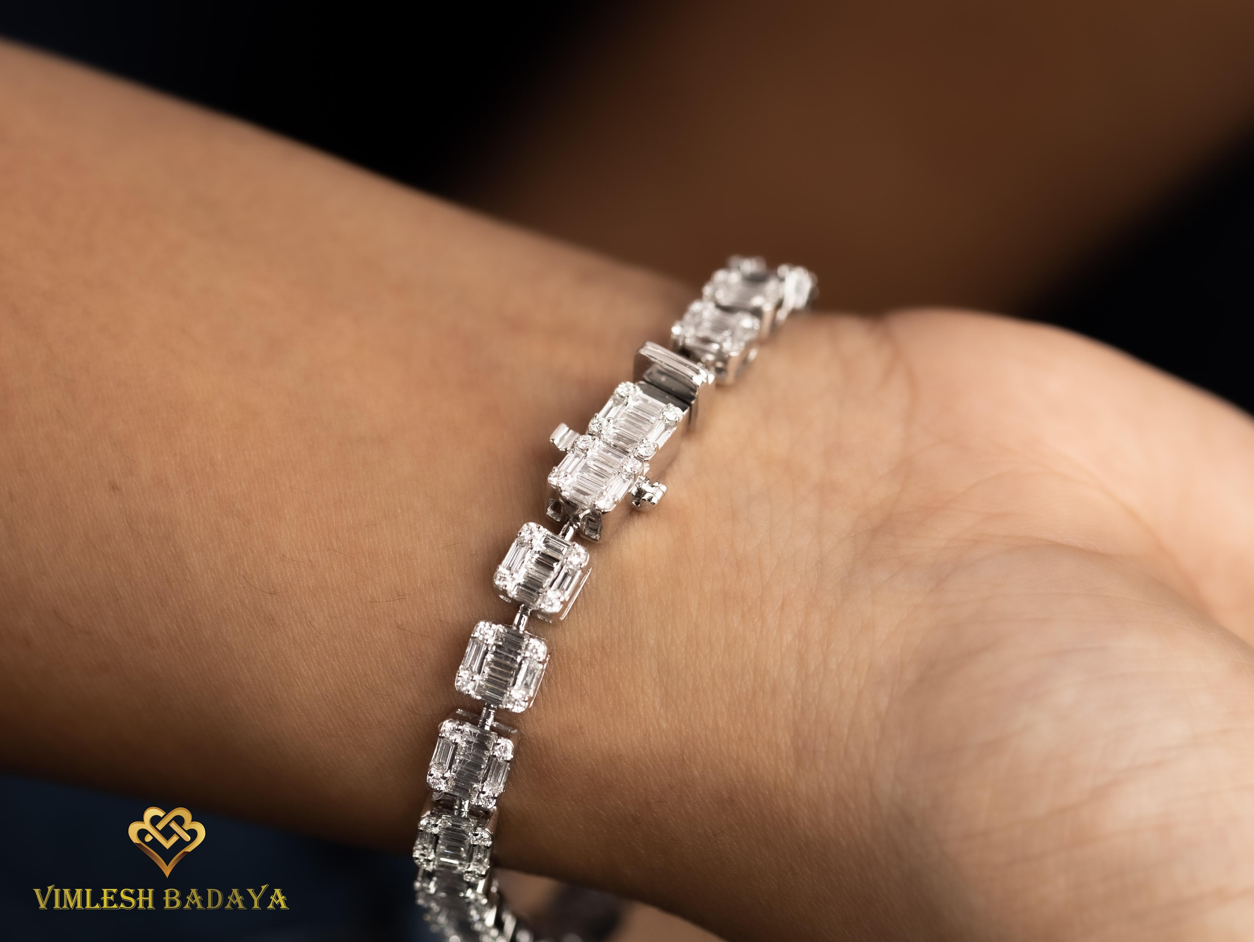 4.8 Tcw Round Baguette Cut Natural Diamond Tennis Bracelet In New Condition For Sale In Jaipur, RJ