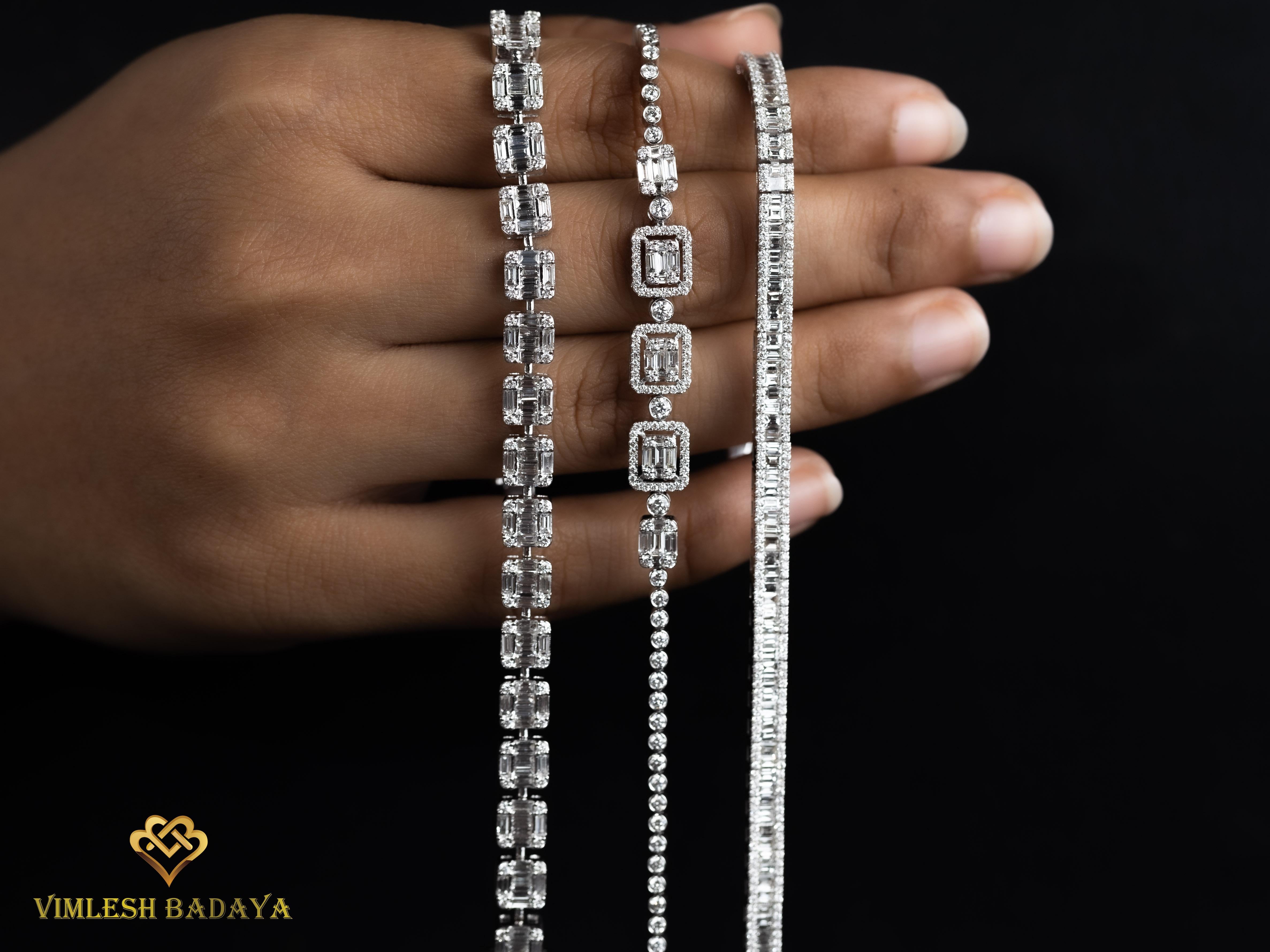 Bracelet tennis en diamants naturels ronds taille baguette de 4,8 Tcw Neuf - En vente à Jaipur, RJ
